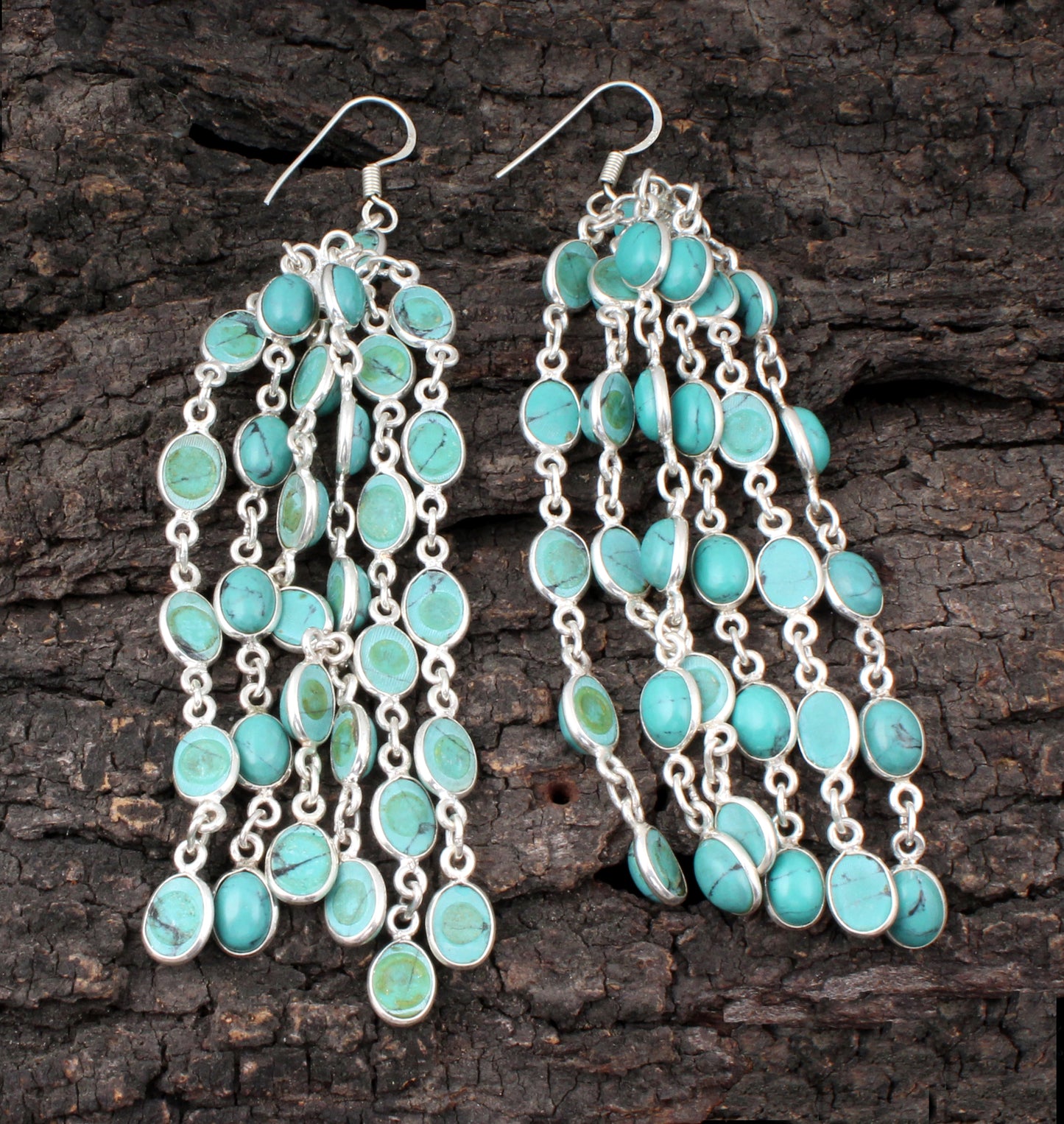 Blue Turquoise 925 Sterling Silver Chandelier Earrings