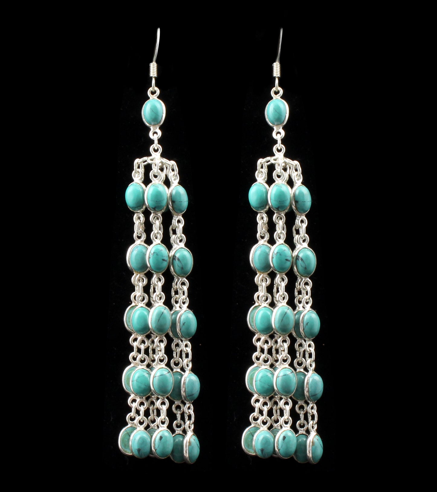 Blue Turquoise 925 Sterling Silver Chandelier Earrings