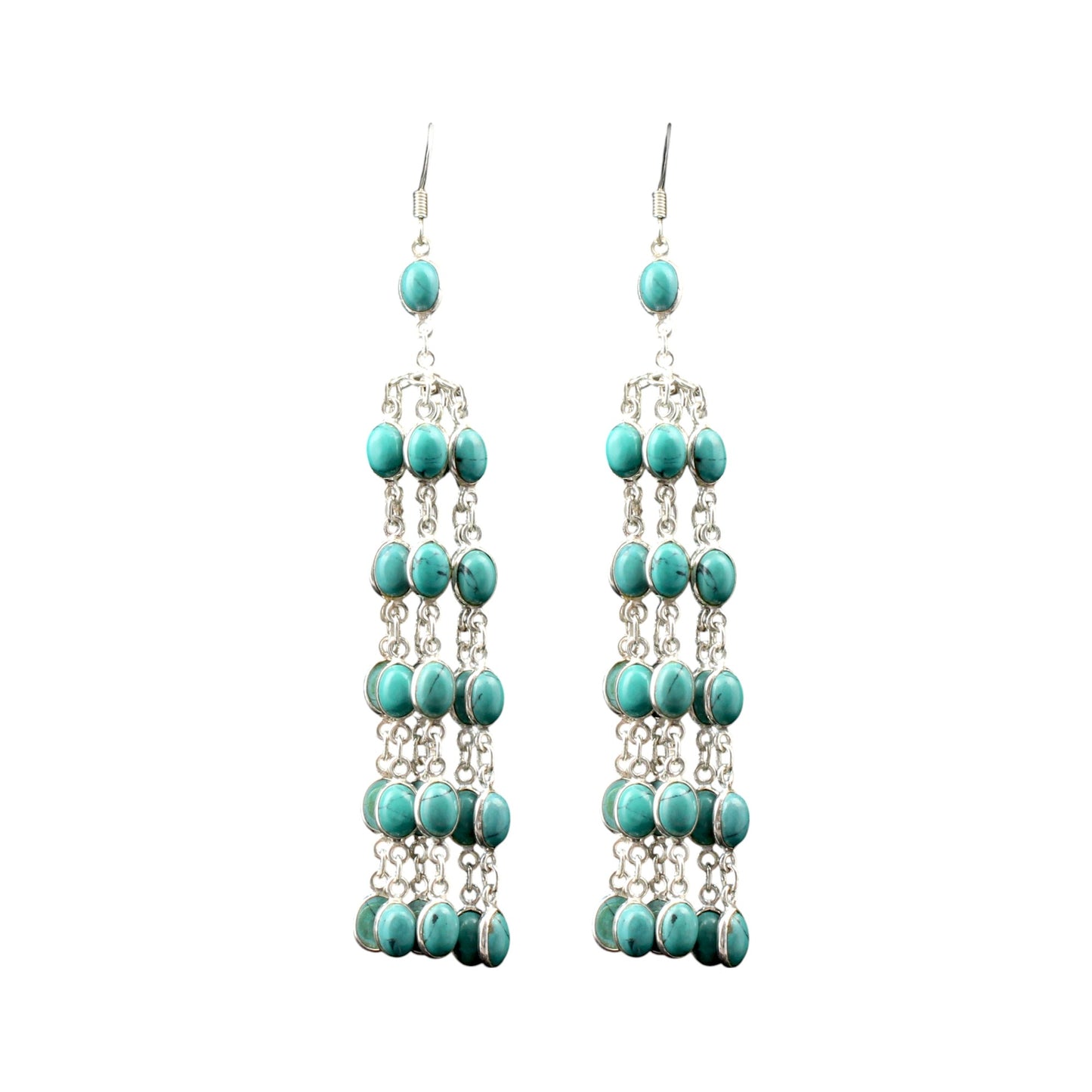 Blue Turquoise 925 Sterling Silver Chandelier Earrings