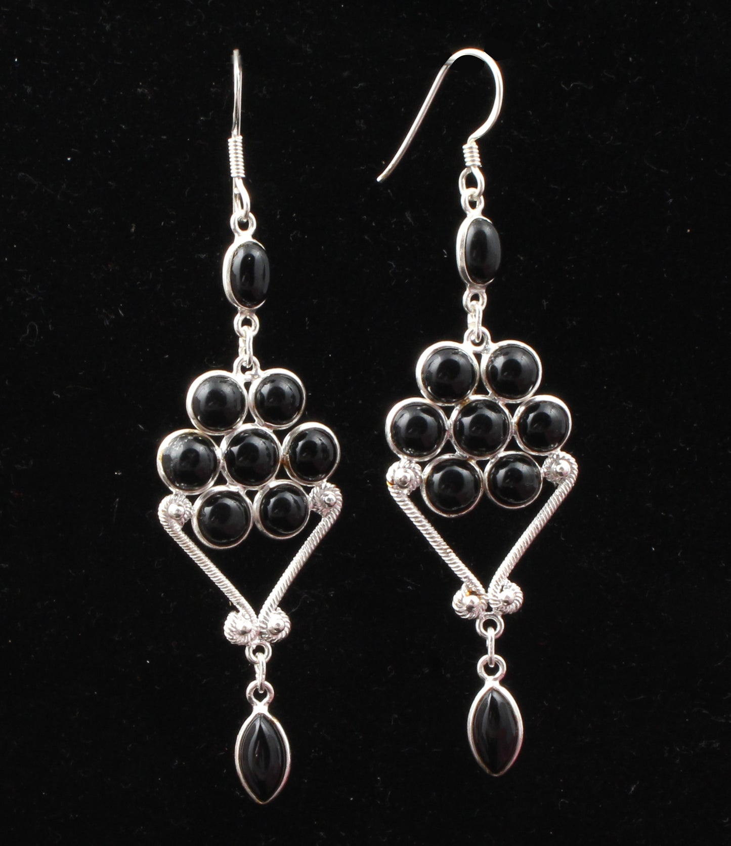 Chandelier Black Onyx Earrings in 925 Sterling Silver Handmade Jewelry