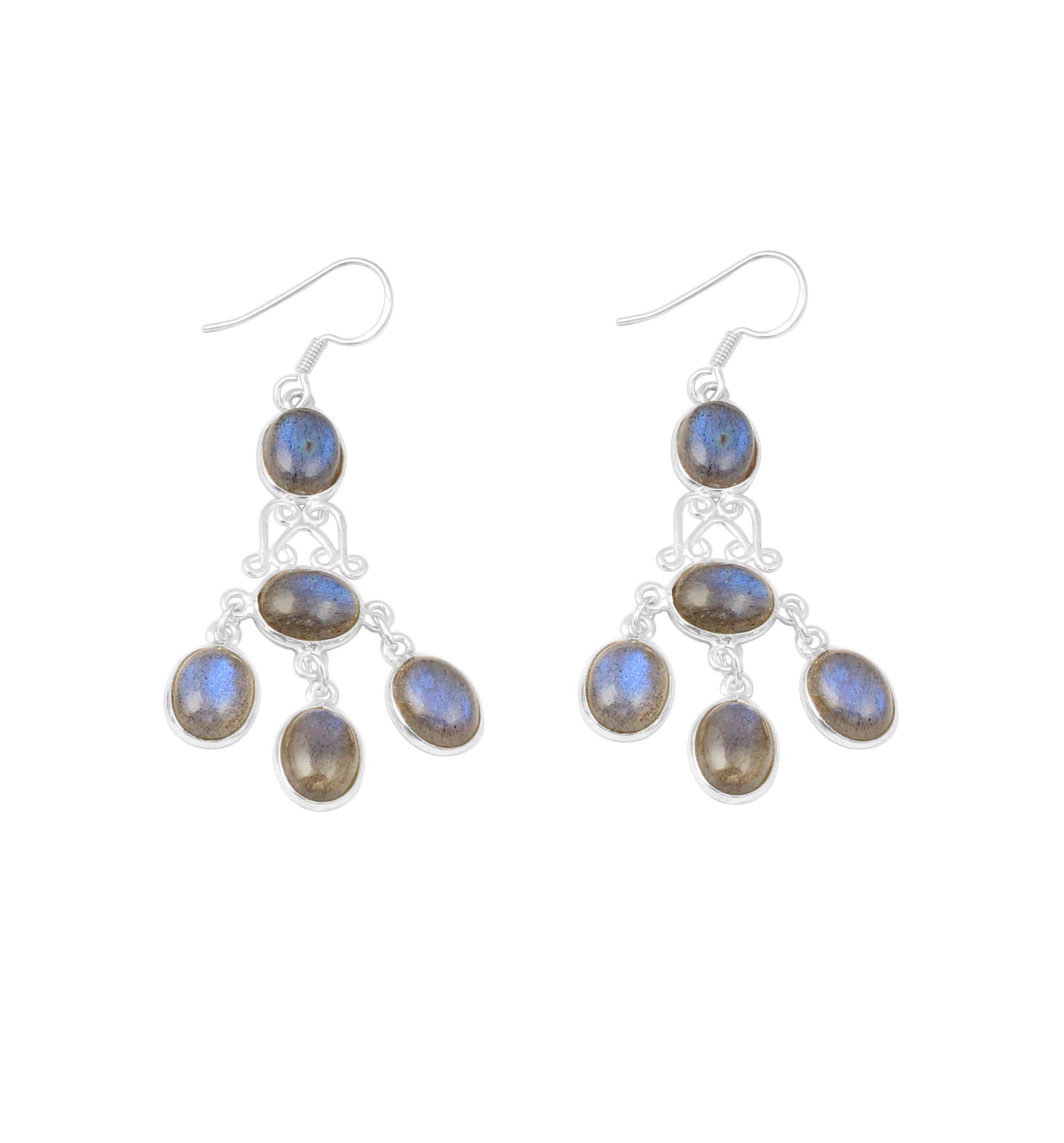 Labradorite 925 Sterling Silver Natural Gemstone Chandelier Earrings