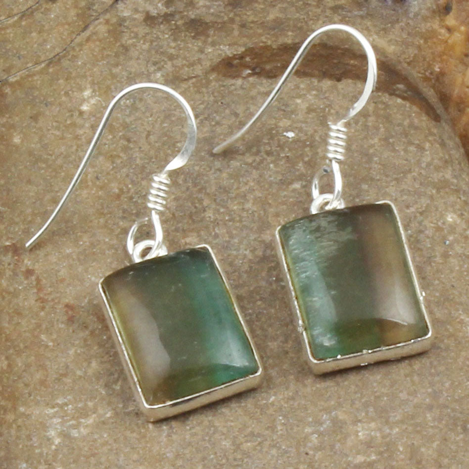 Fluorite 925 Sterling Silver Earrings Natural Gemstone Dangle Jewelry