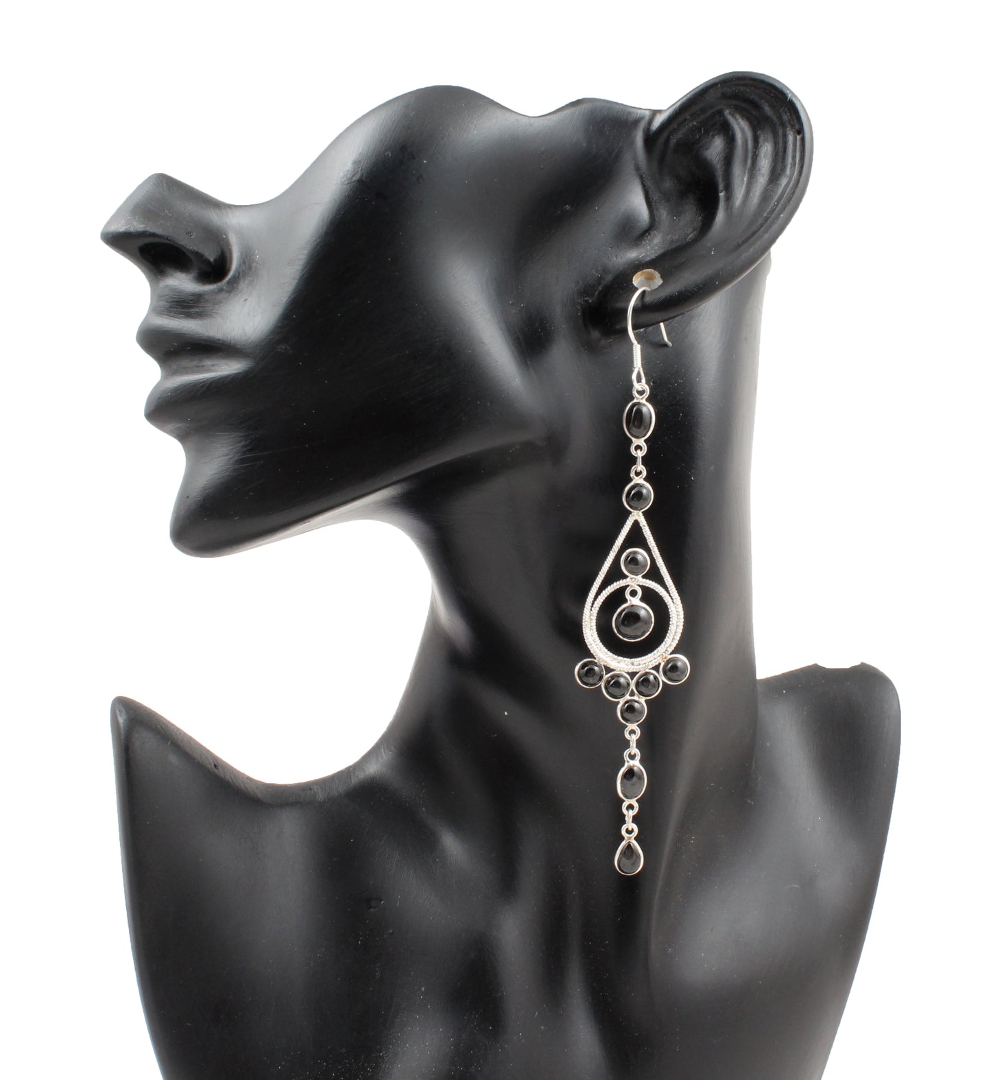 Ethnic Black Onyx Earrings in 925 Sterling Silver Handmade Bezel Setting Jewelry