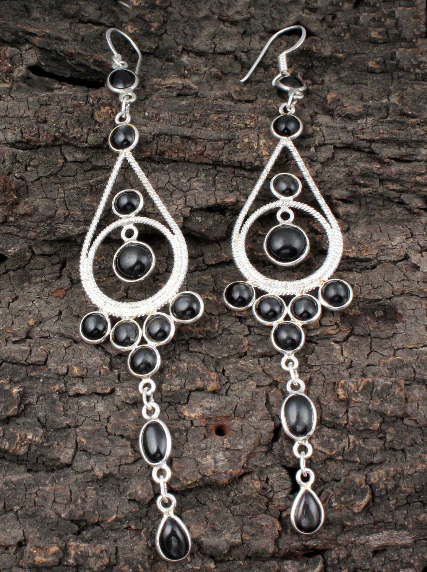 Ethnic Black Onyx Earrings in 925 Sterling Silver Handmade Bezel Setting Jewelry