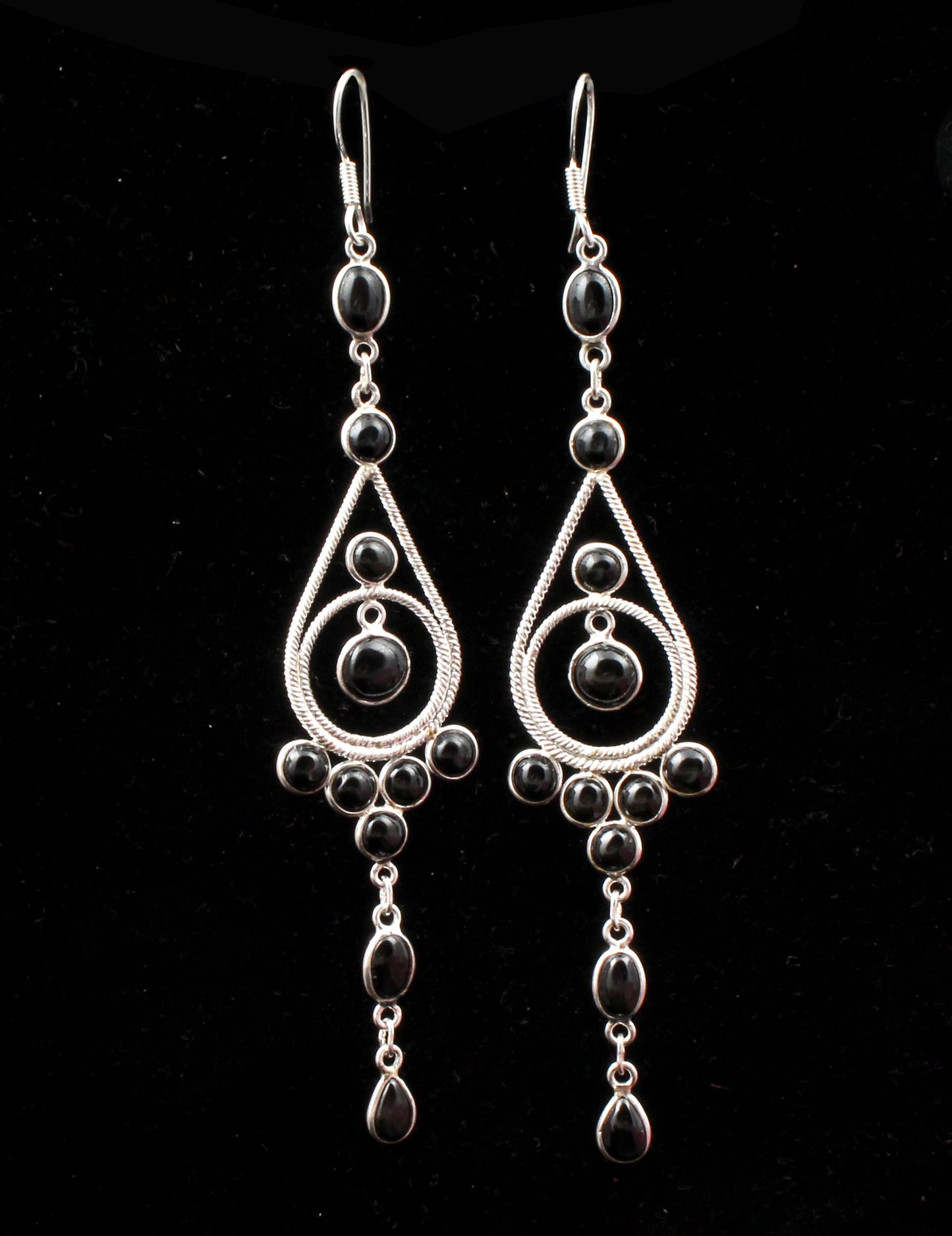 Ethnic Black Onyx Earrings in 925 Sterling Silver Handmade Bezel Setting Jewelry