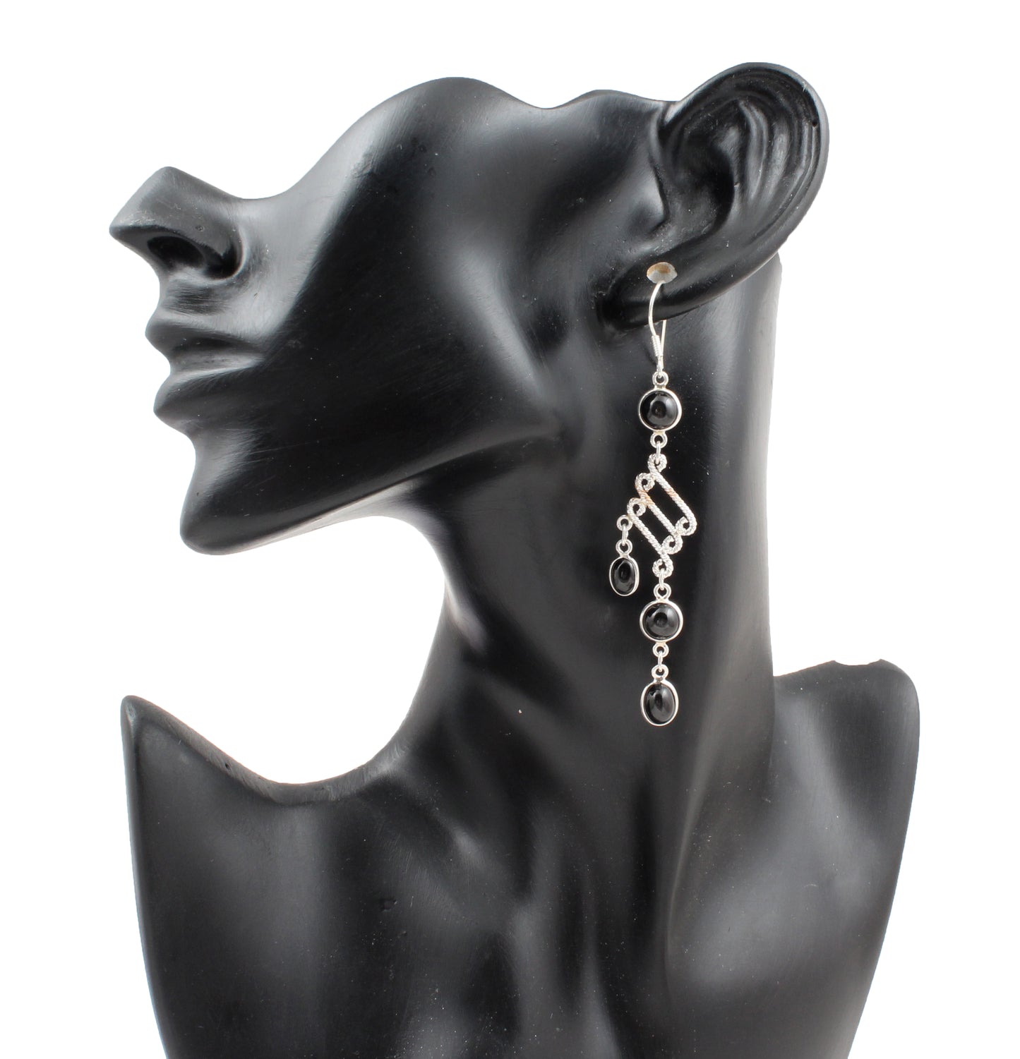 925 Sterling Silver Black Onyx Long Dangle Handmade Earrings