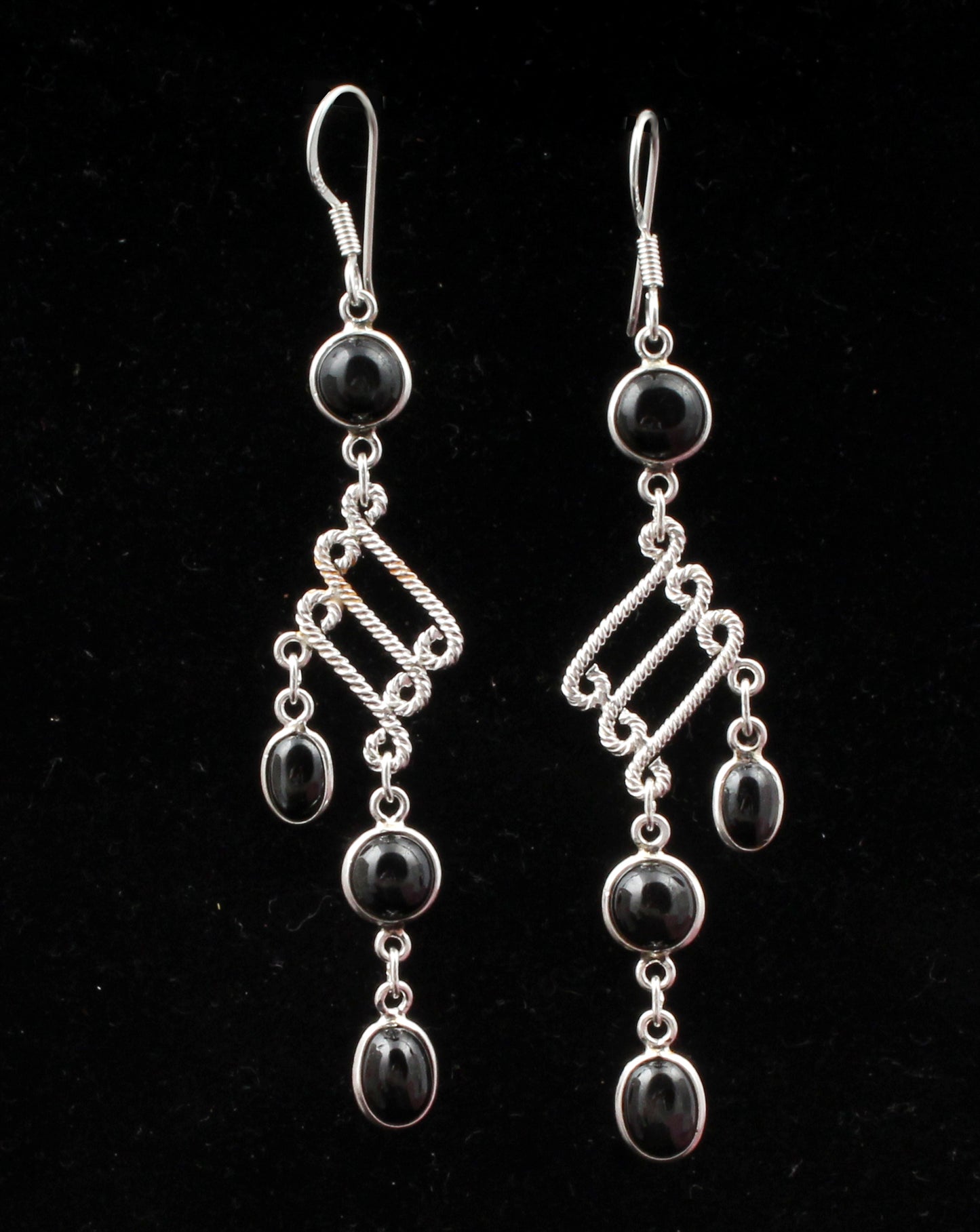 925 Sterling Silver Black Onyx Long Dangle Handmade Earrings
