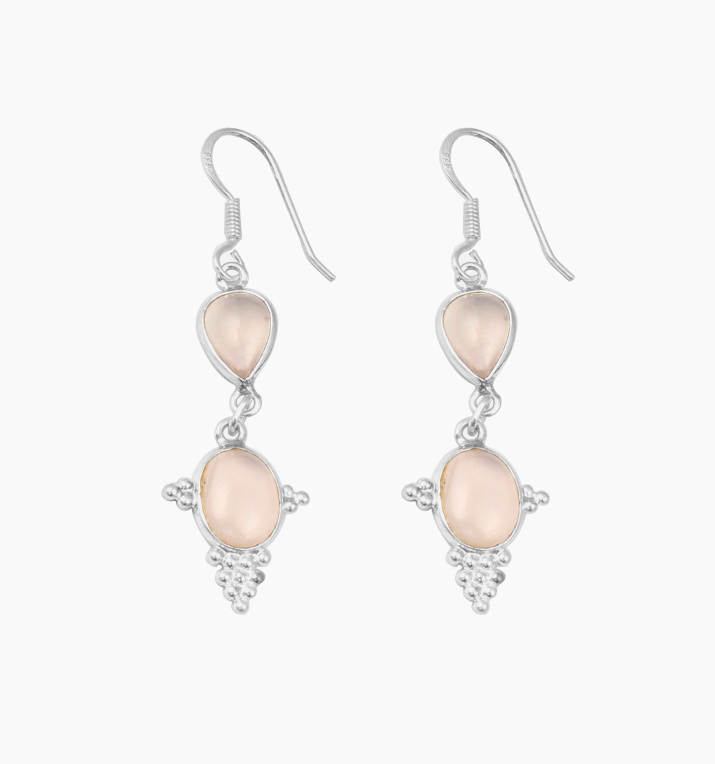 Natural Rose Quartz Earrings Handmade 925 Sterling Silver Jewelry