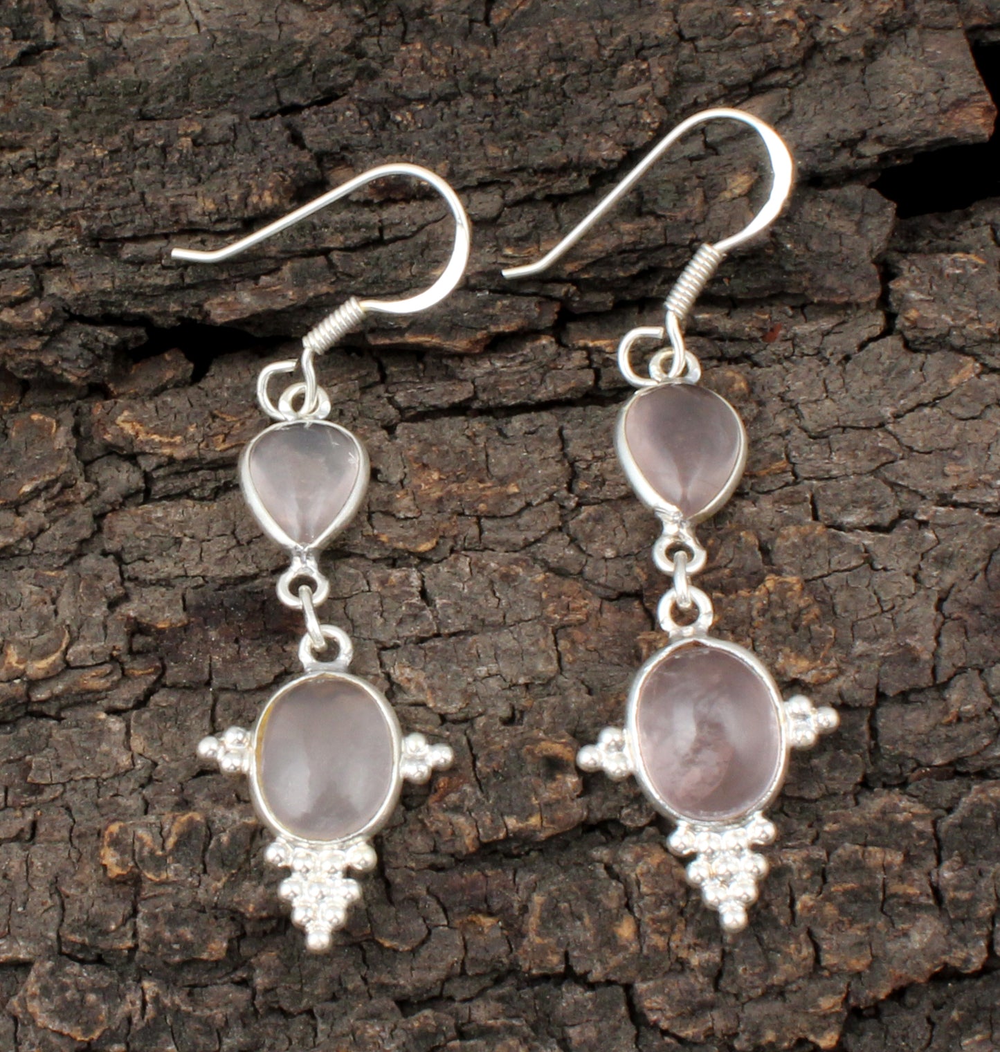 Natural Rose Quartz Earrings Handmade 925 Sterling Silver Jewelry