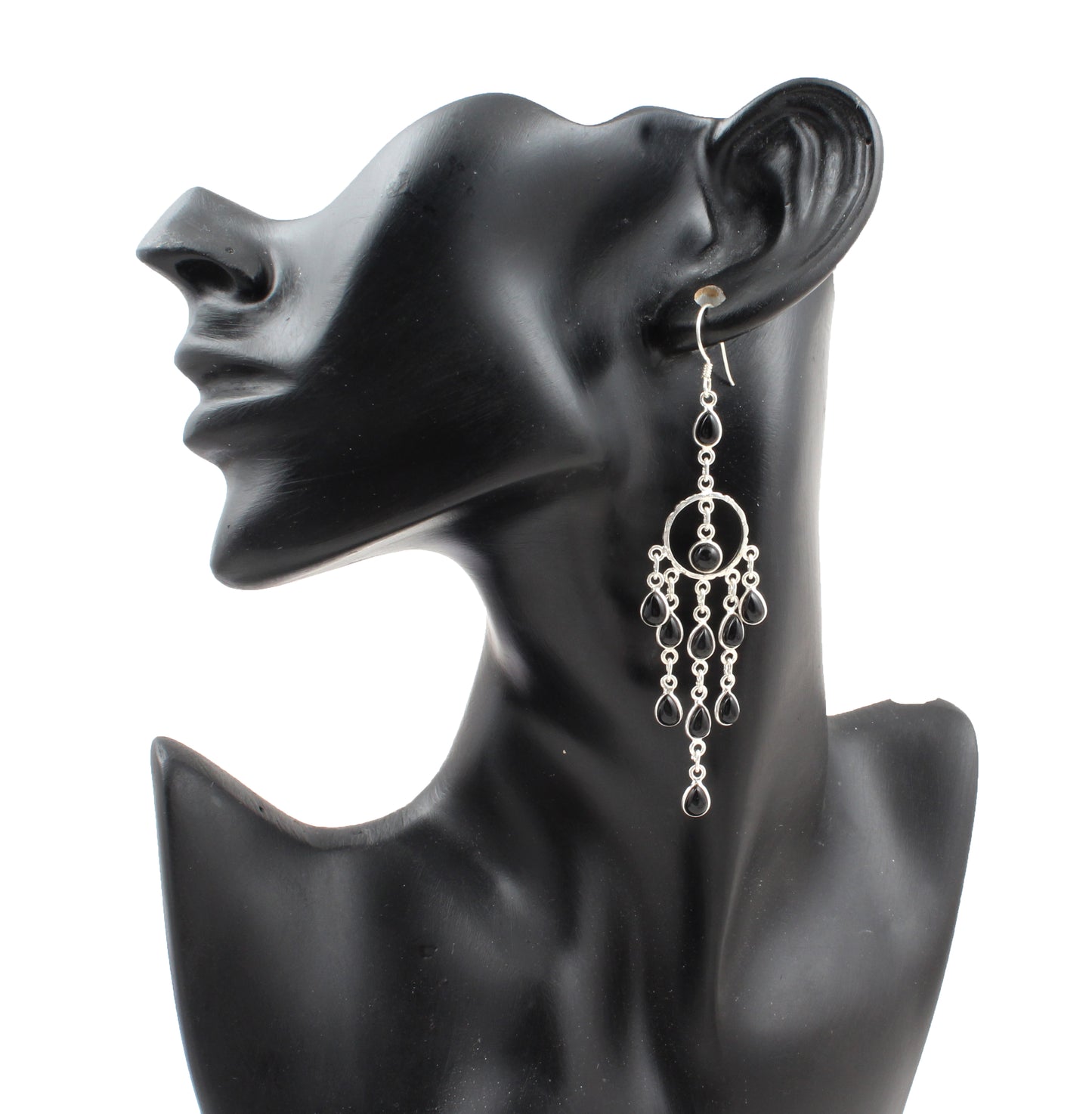 925 Sterling Silver Black Onyx Chandelier Earrings Jewelry