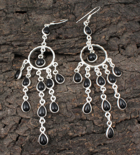 925 Sterling Silver Black Onyx Chandelier Earrings Jewelry