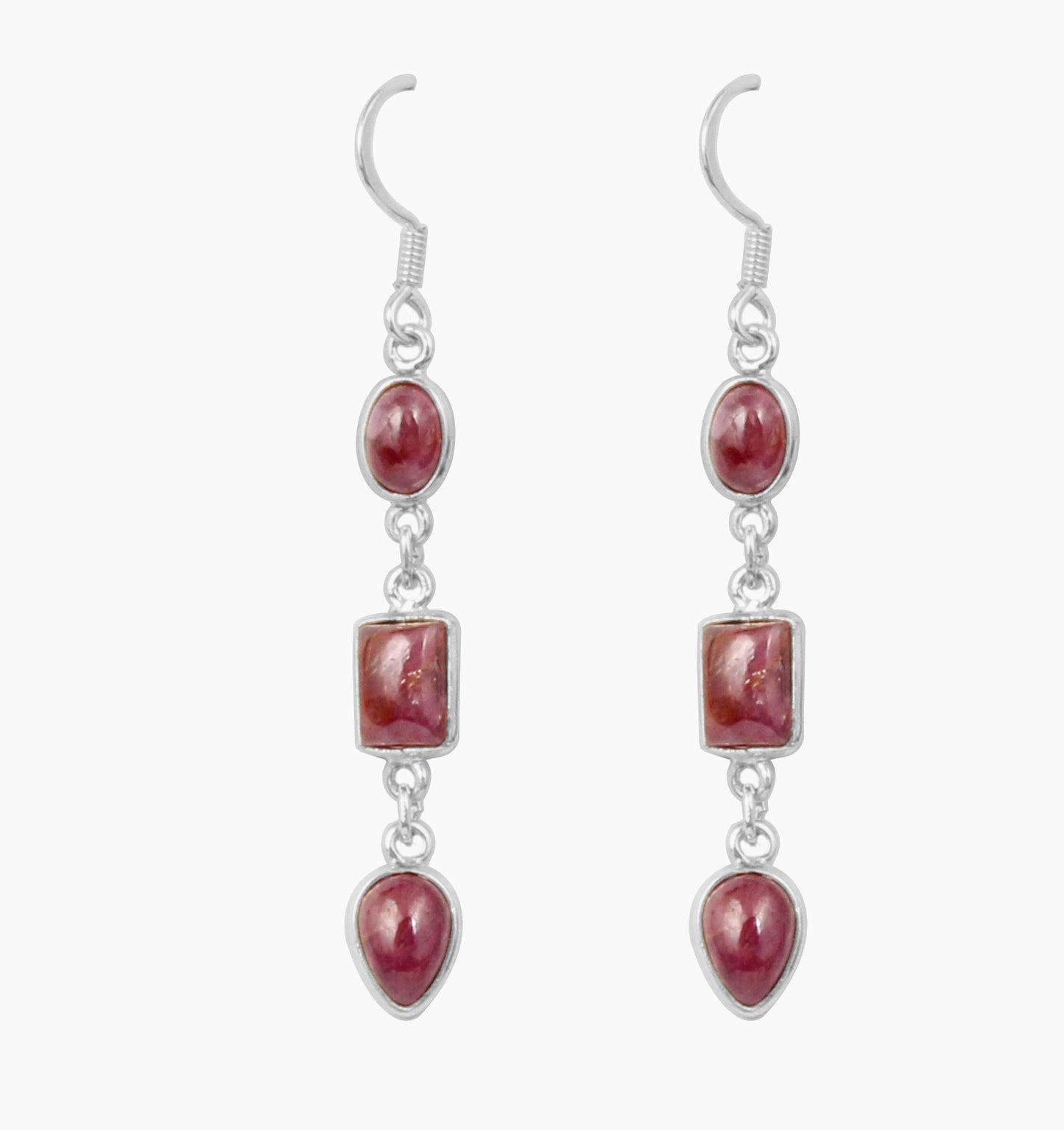 Natural Ruby Earrings in 925 Sterling Silver Handmade Dangle Jewelry