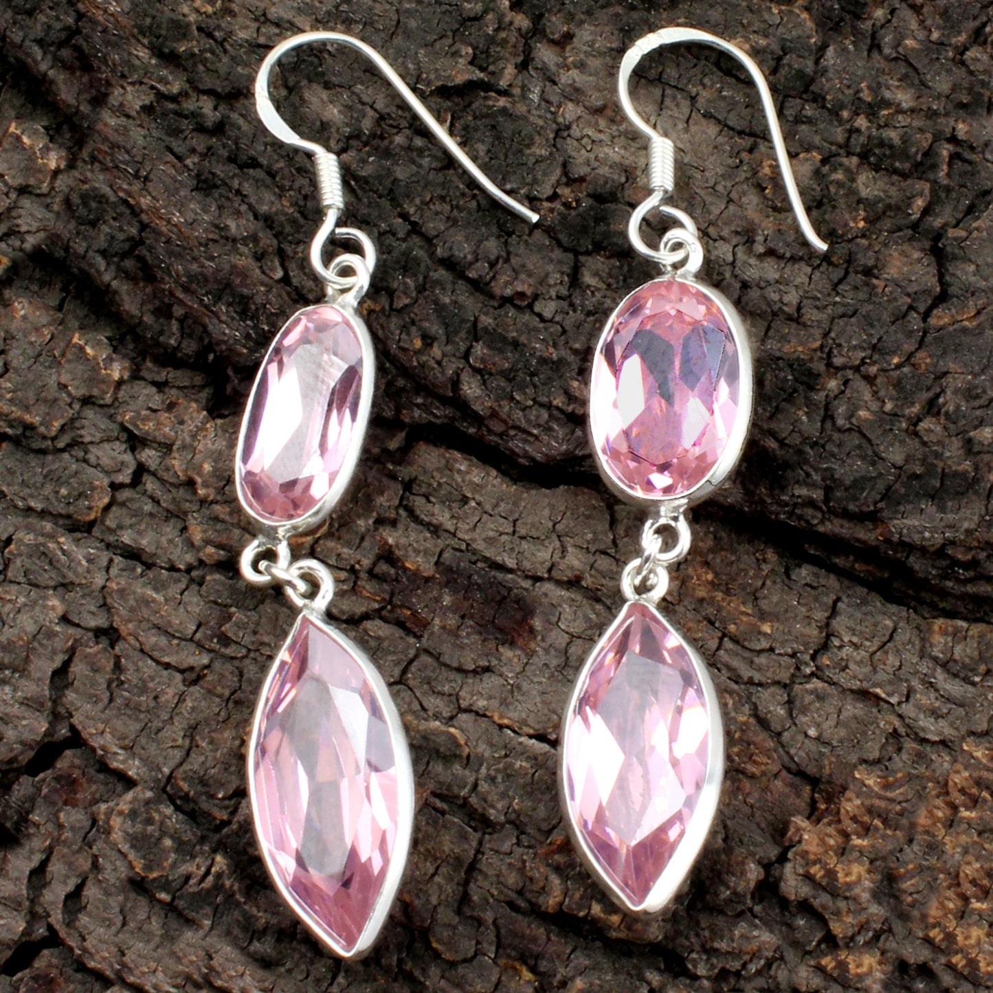 Pink Zirconia Earrings in 925 Sterling Silver Faceted Gemstone Jewelry