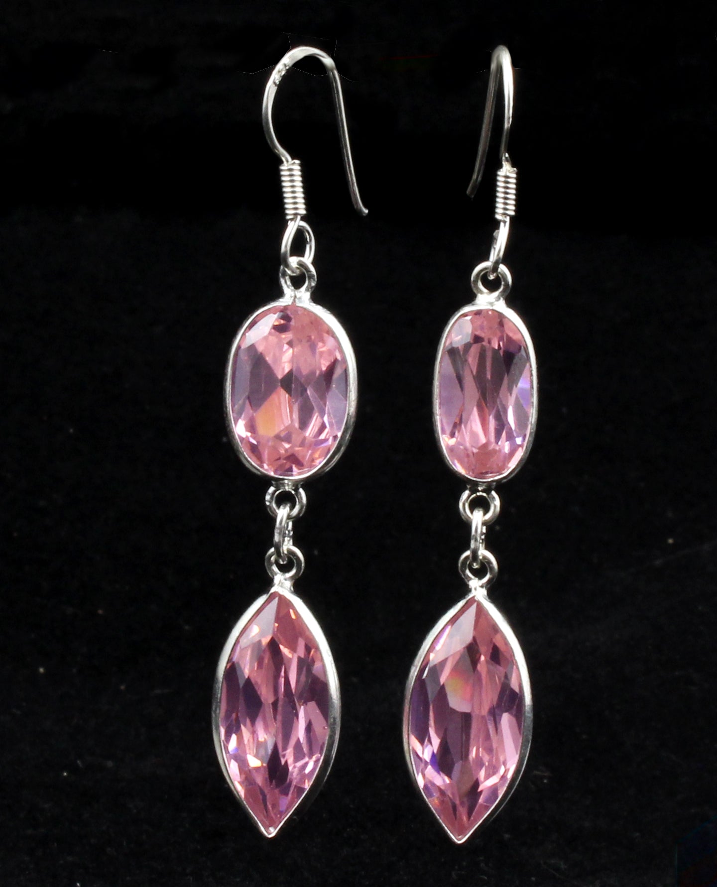 Pink Zirconia Earrings in 925 Sterling Silver Faceted Gemstone Jewelry