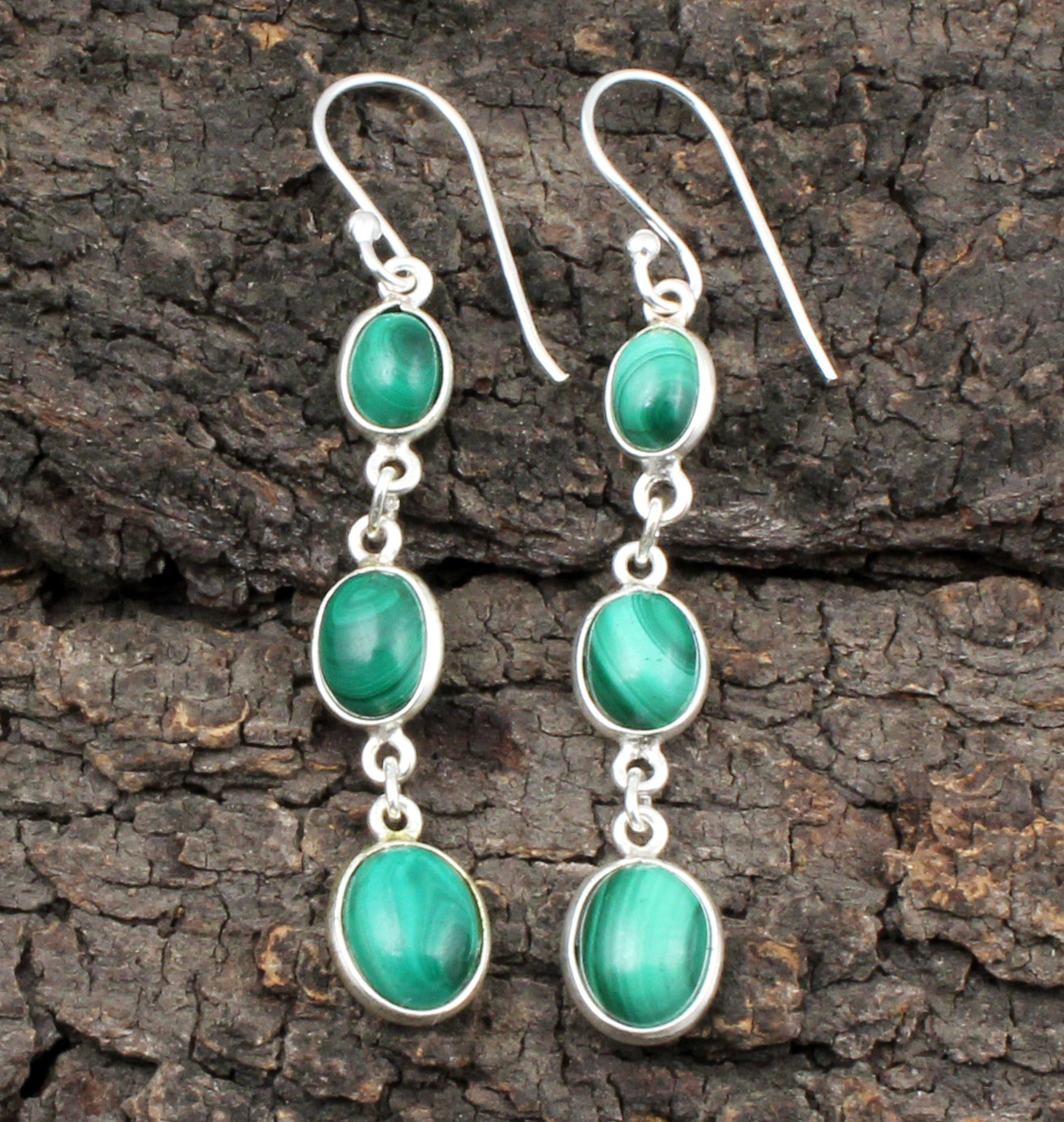 Green Malachite Earrings in 925 Sterling Silver Handmade Gemstone Jewelry