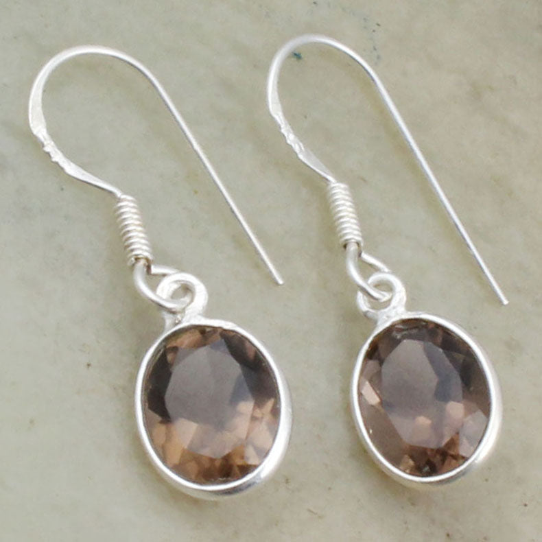 Smoky Quartz 925 Sterling Silver Earrings Faceted Gemstone Dangle Jewelry