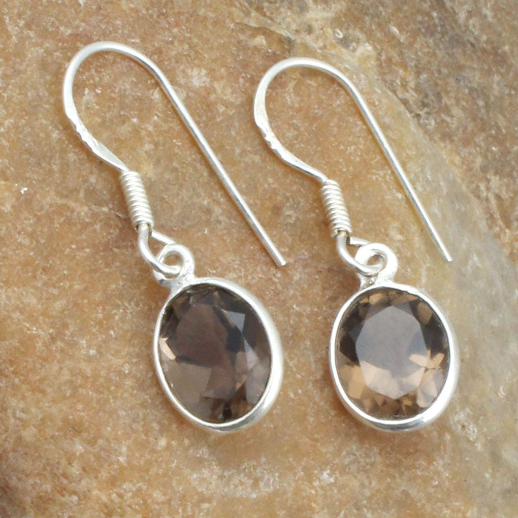 Smoky Quartz 925 Sterling Silver Earrings Faceted Gemstone Dangle Jewelry