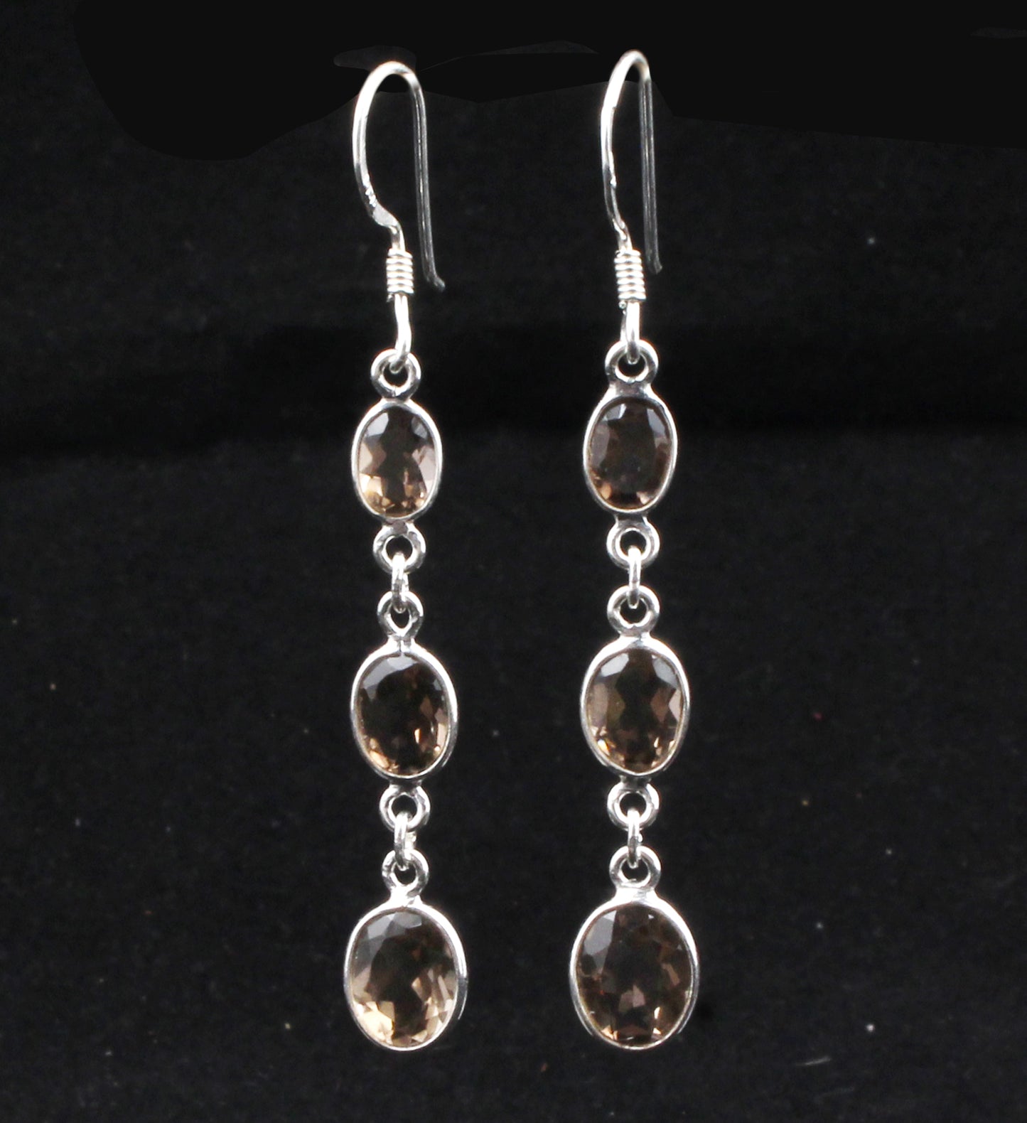 Smoky Quartz Oval Shape Earrings 925 Sterling Silver Dangle Earrings
