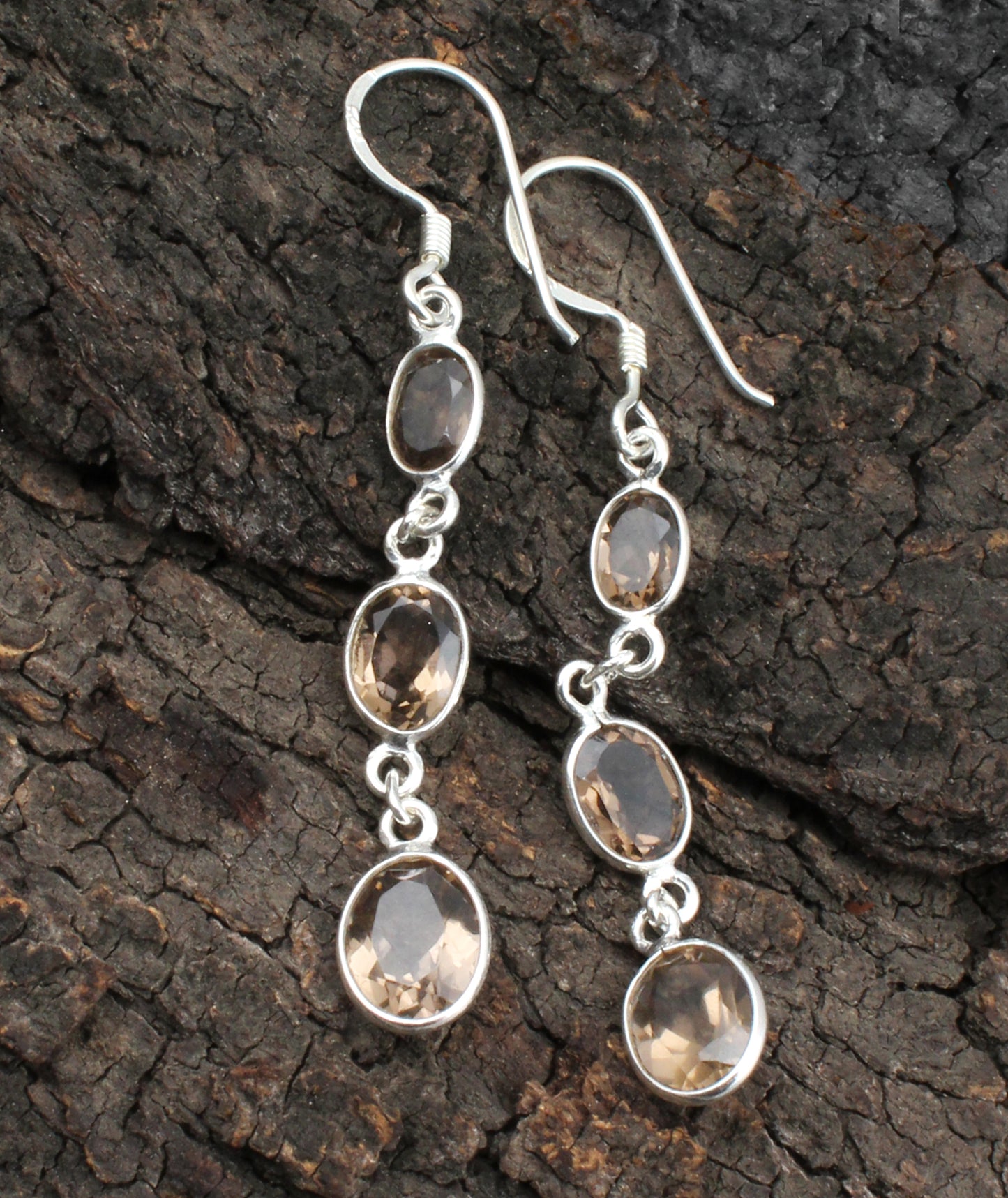Smoky Quartz Oval Shape Earrings 925 Sterling Silver Dangle Earrings