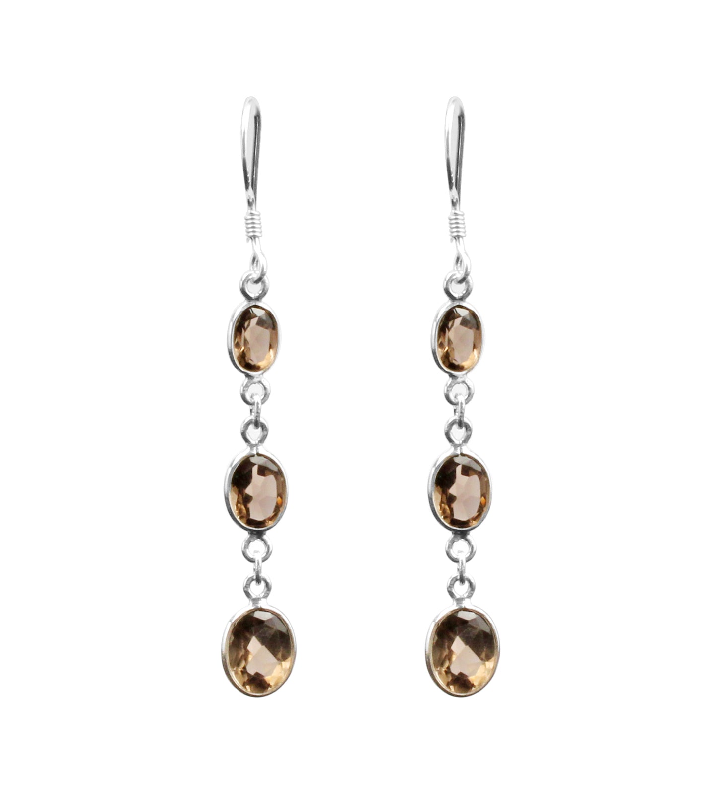 Smoky Quartz Oval Shape Earrings 925 Sterling Silver Dangle Earrings