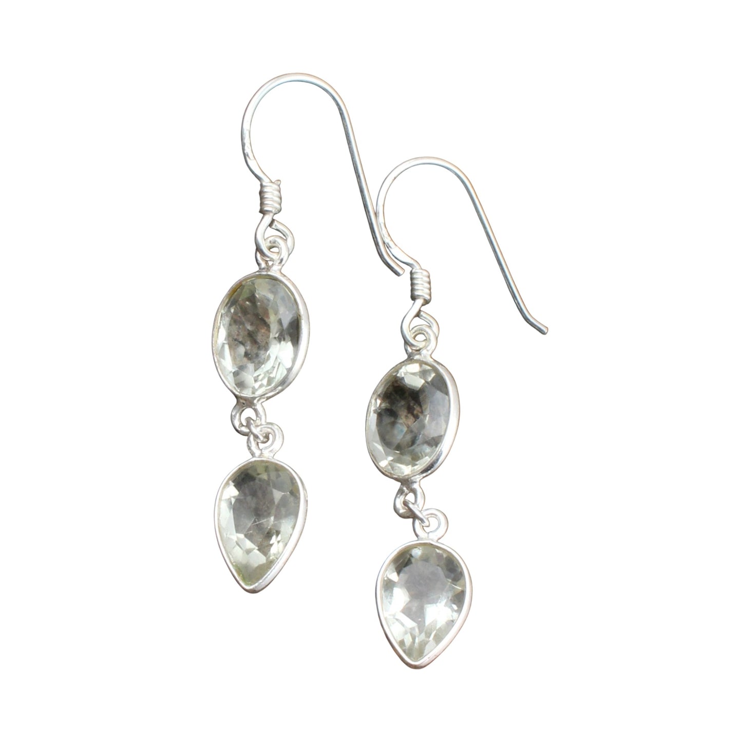 Green Amethyst Earrings in 925 Sterling Silver Handmade Gemstone Ear Wire Earrings