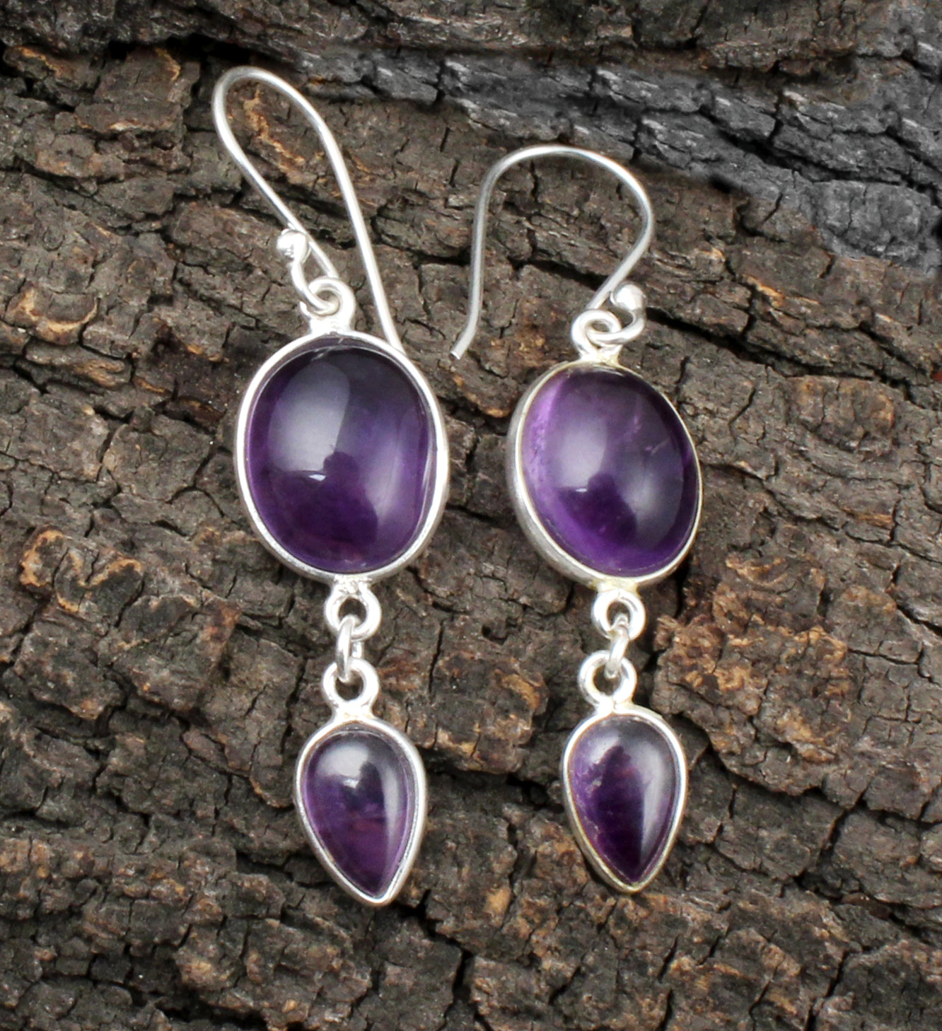 Amethyst Cabochon Earrings 925 Sterling Silver Handmade Jewelry