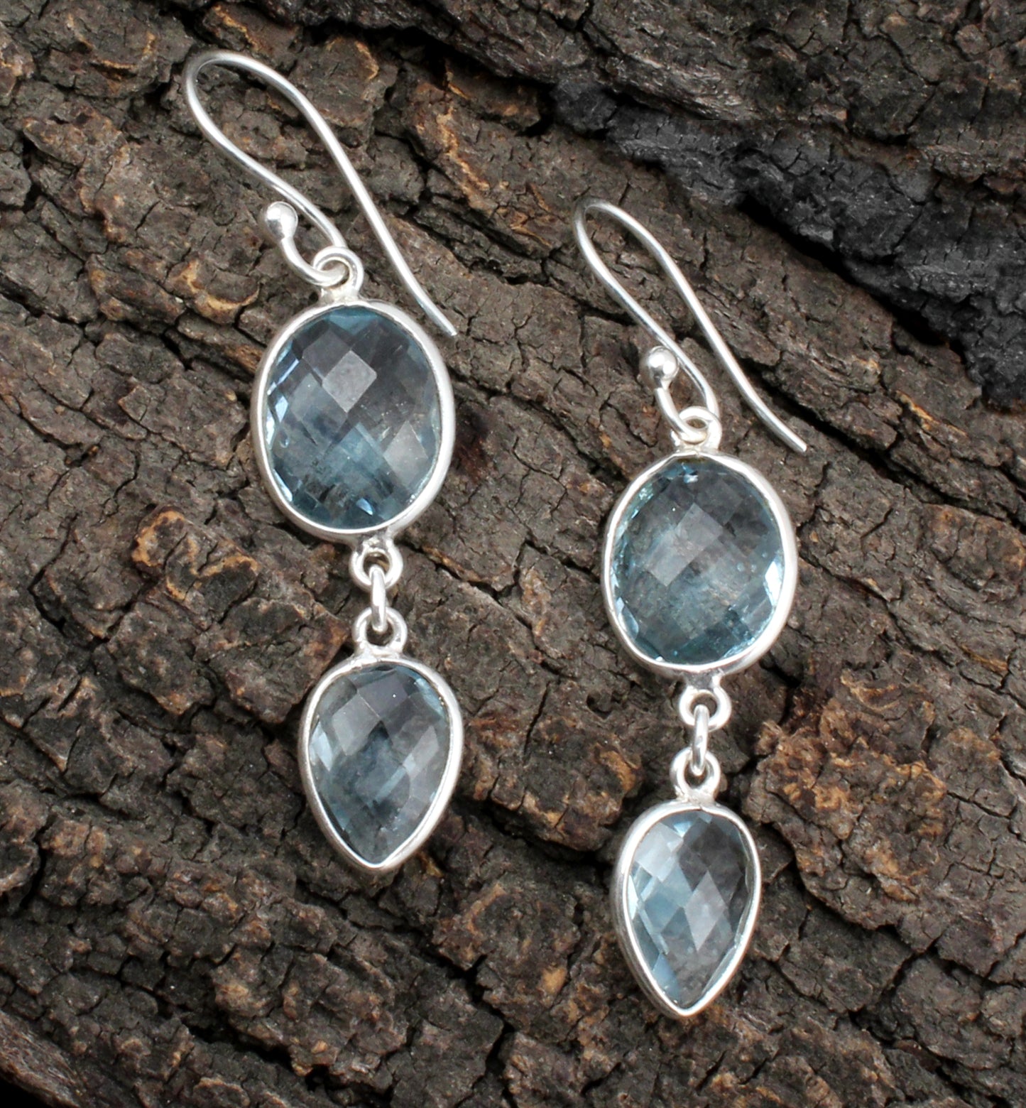 Natural Blue Topaz Handmade Earrings 925 Sterling Silver Jewelry
