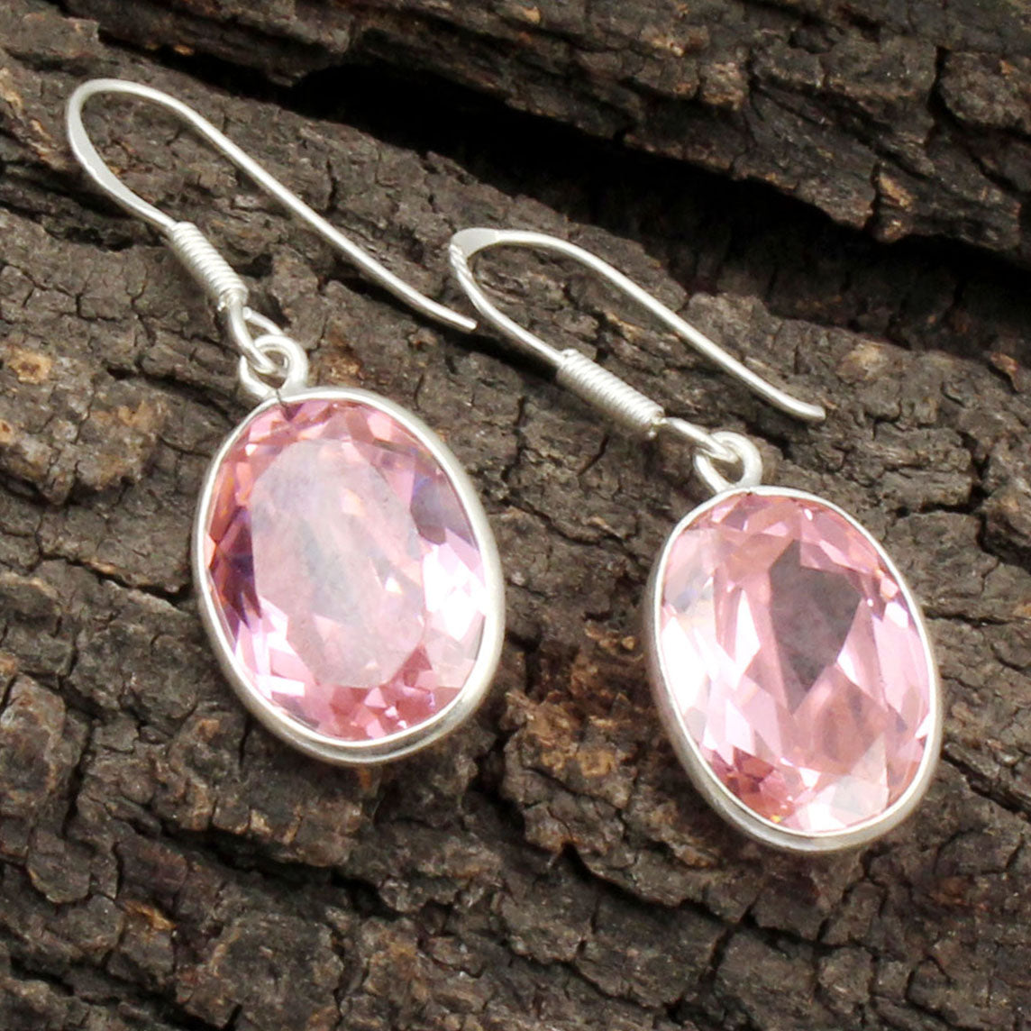 Pink Zircon 925 Sterling Silver Earrings Handmade Dangle Faceted Oval Shape Gemstone Earrings