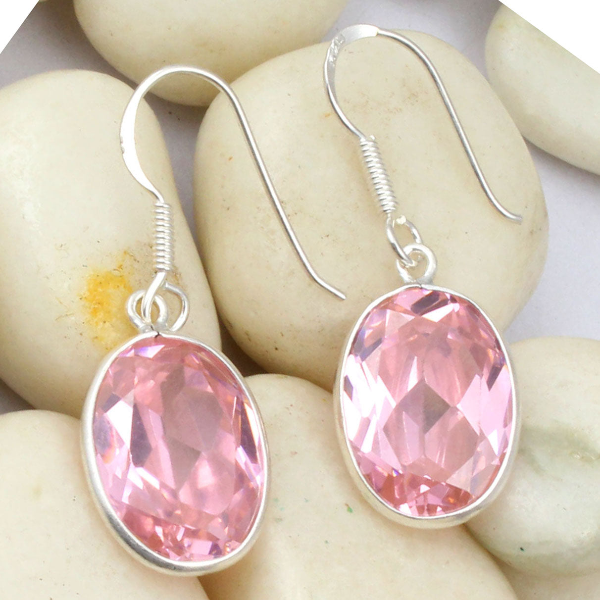 Pink Zircon 925 Sterling Silver Earrings Handmade Dangle Faceted Oval Shape Gemstone Earrings