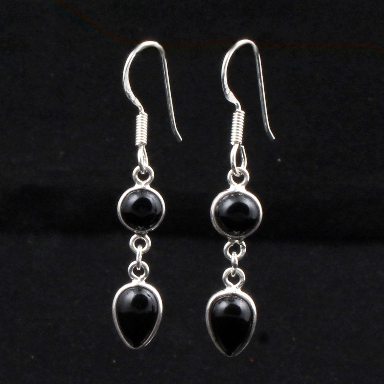 Black Onyx Stone Earrings in 925 Sterling Silver Handmade Dangle Jewelry
