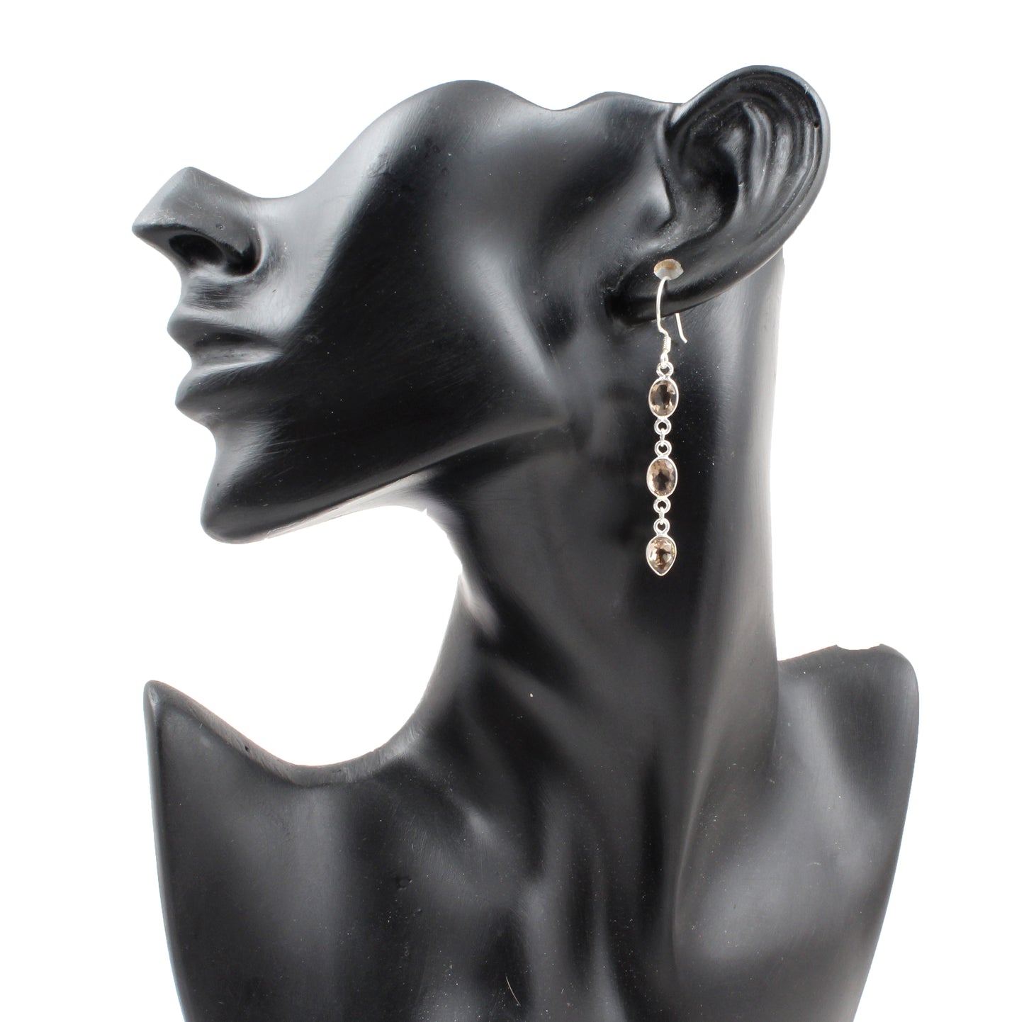 Smoky Quartz Gemstone Earrings in 925 Sterling Silver Bezel Set Earrings