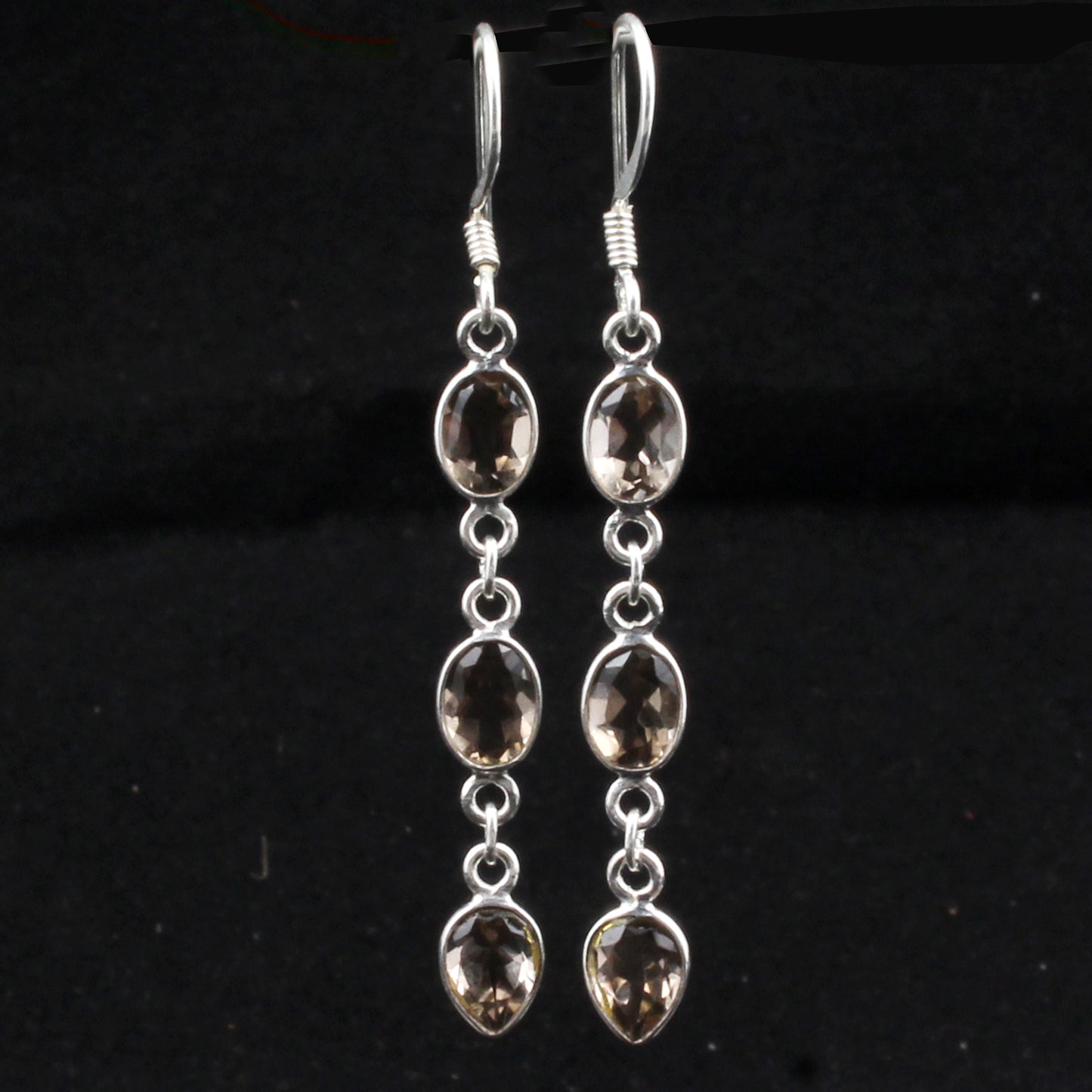 Smoky Quartz Gemstone Earrings in 925 Sterling Silver Bezel Set Earrings