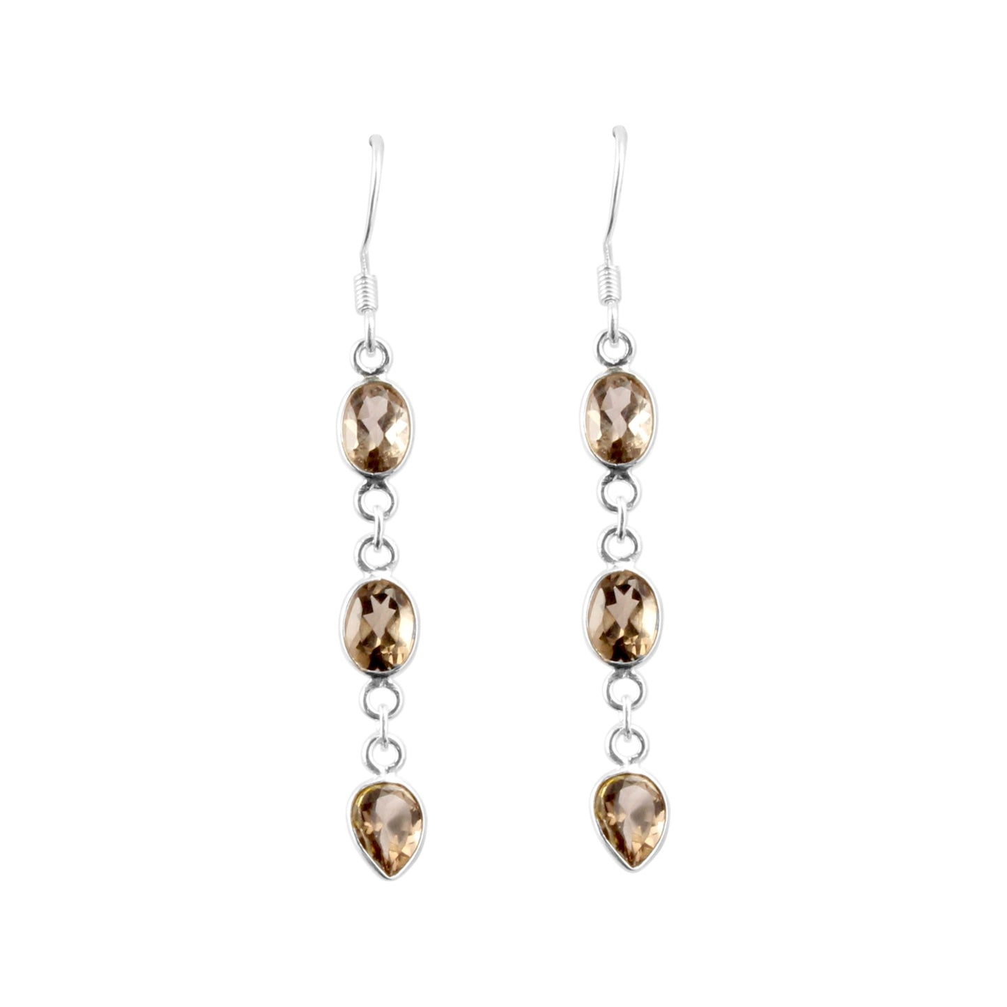 Smoky Quartz Gemstone Earrings in 925 Sterling Silver Bezel Set Earrings