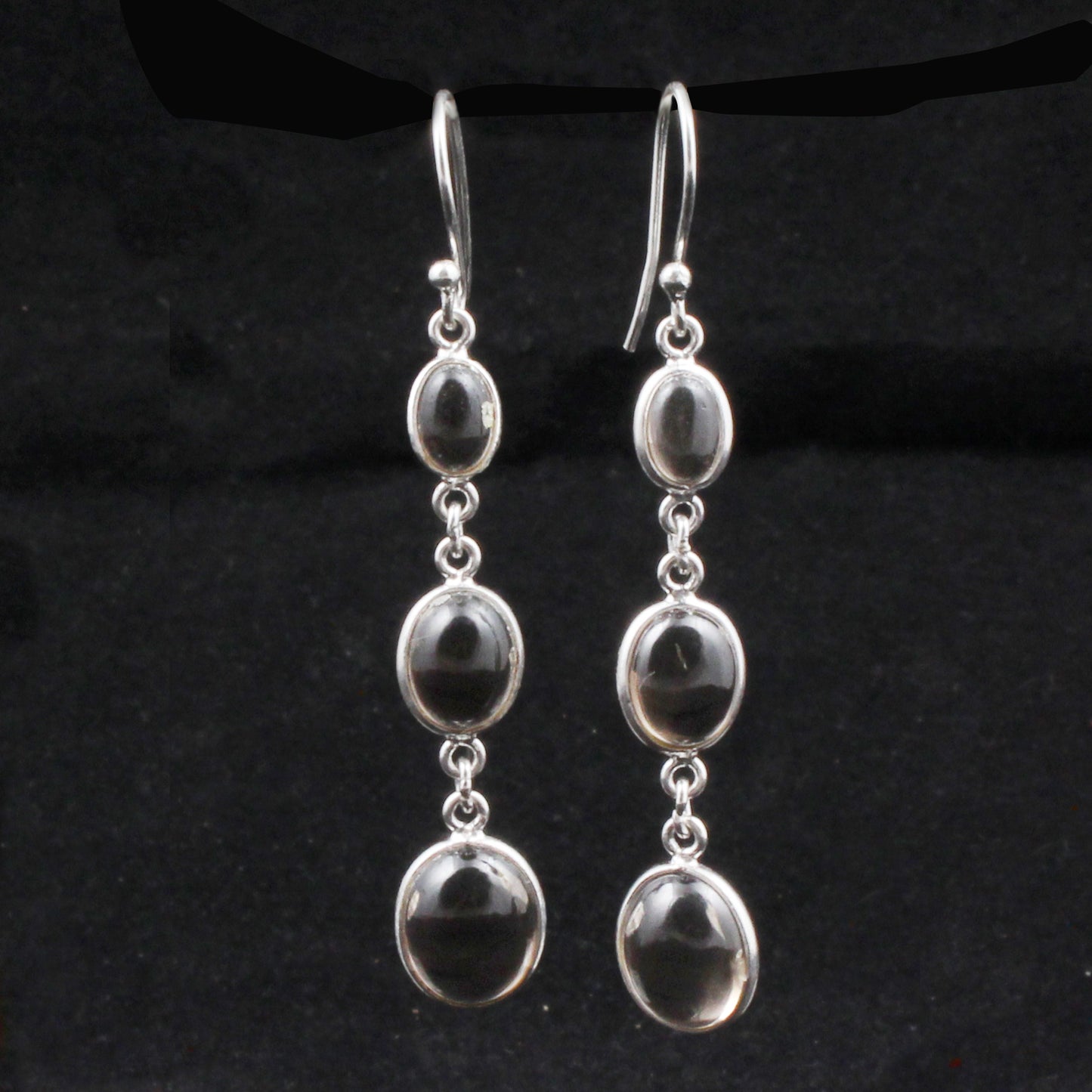 Smoky Quartz Cabochon Earrings in 925 Sterling Silver Handmade Lightweight Jewelry