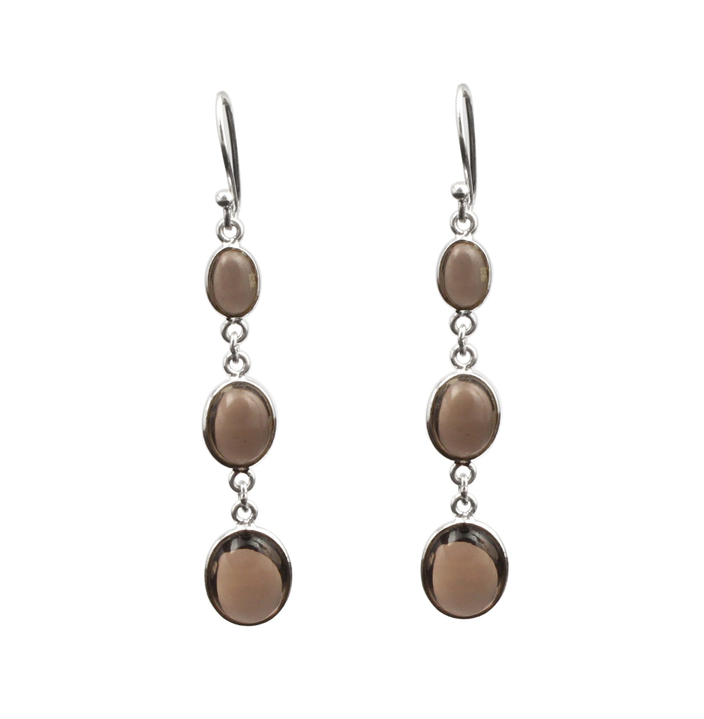 Smoky Quartz Cabochon Earrings in 925 Sterling Silver Handmade Lightweight Jewelry