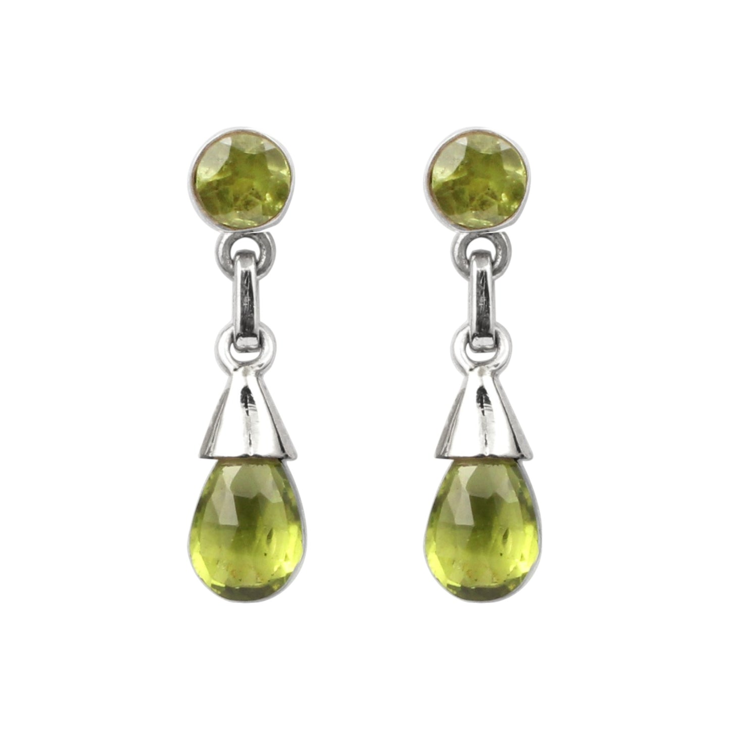 Natural Peridot Dangle Earrings in 925 Sterling Silver Handmade Gemstone Jewelry