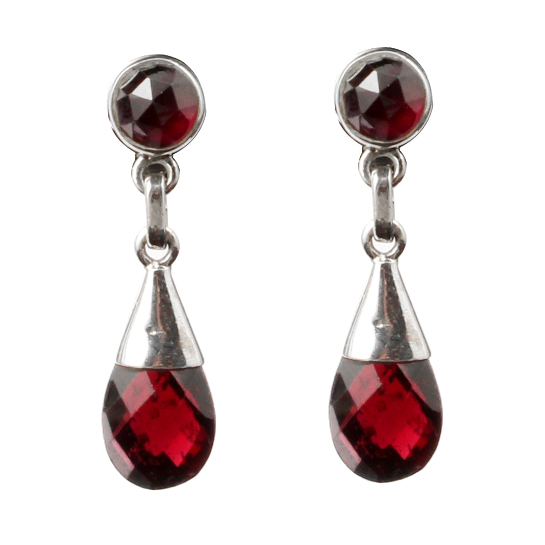 Red Garnet Dangle Earrings in 925 Sterling Silver Handmade Gemstone Earrings