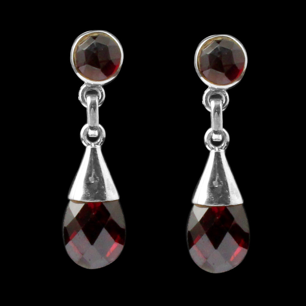 Red Garnet Dangle Earrings in 925 Sterling Silver Handmade Gemstone Earrings