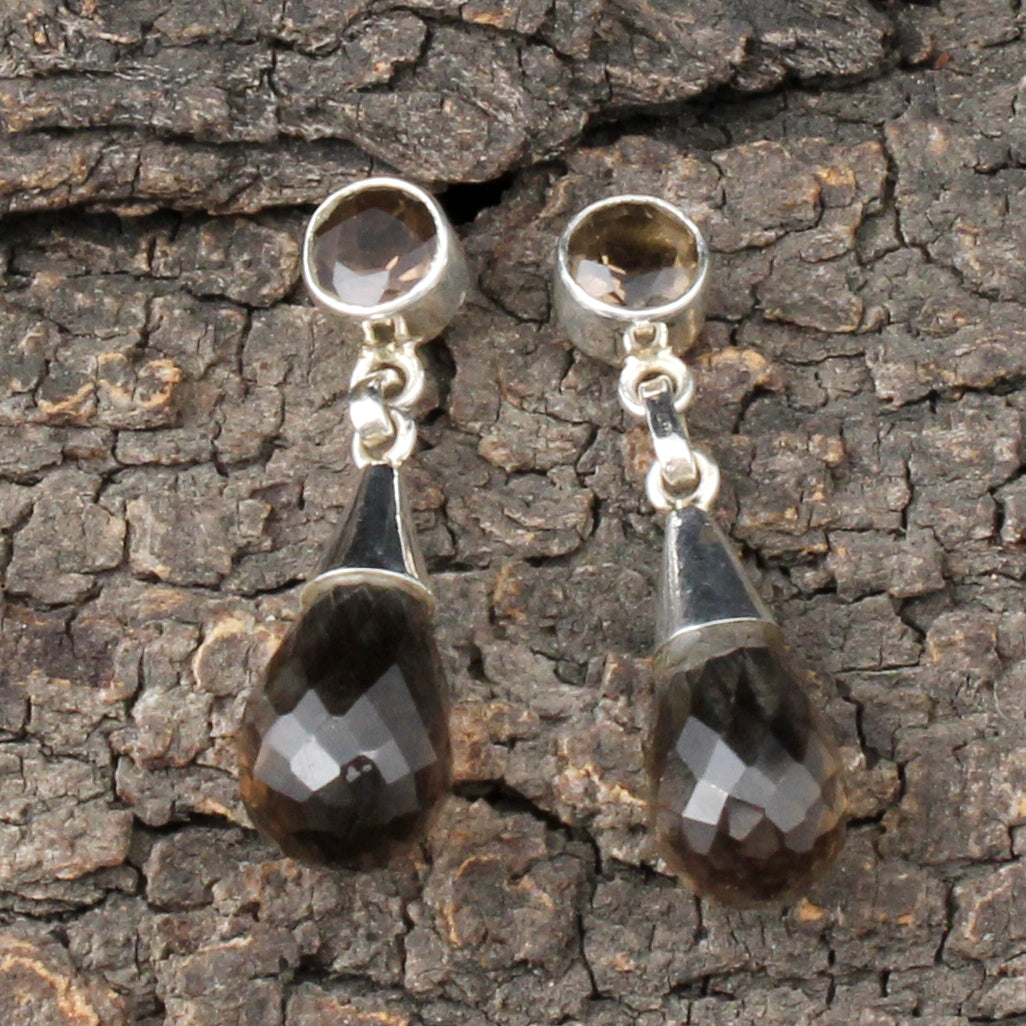 Smoky Quartz Dangle Earrings in 925 Sterling Silver Handmade Gemstone Jewelry