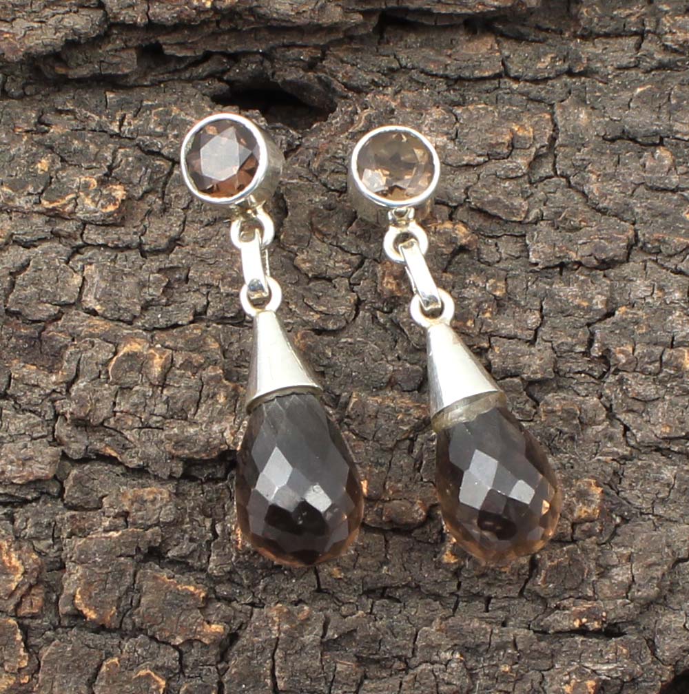 Smoky Quartz Dangle Earrings in 925 Sterling Silver Handmade Gemstone Jewelry