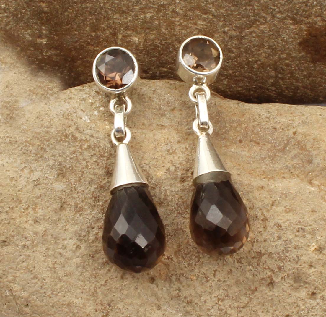Smoky Quartz Dangle Earrings in 925 Sterling Silver Handmade Gemstone Jewelry