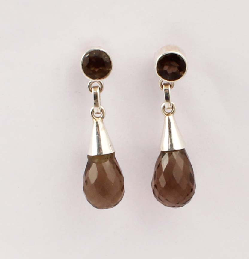 Smoky Quartz Dangle Earrings in 925 Sterling Silver Handmade Gemstone Jewelry