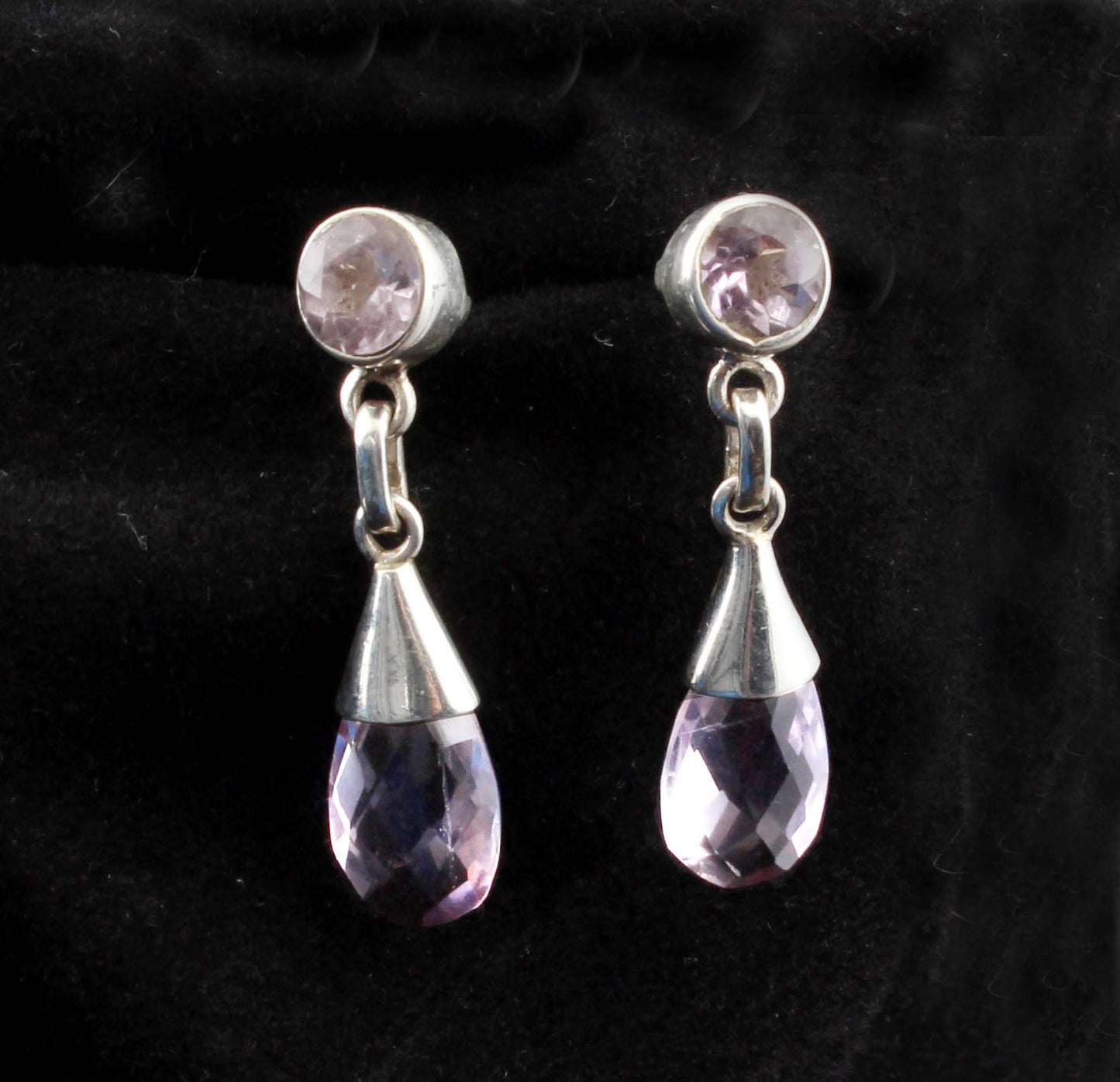 Natural Amethyst Dangle Earrings in 925 Sterling Silver Handmade Jewelry