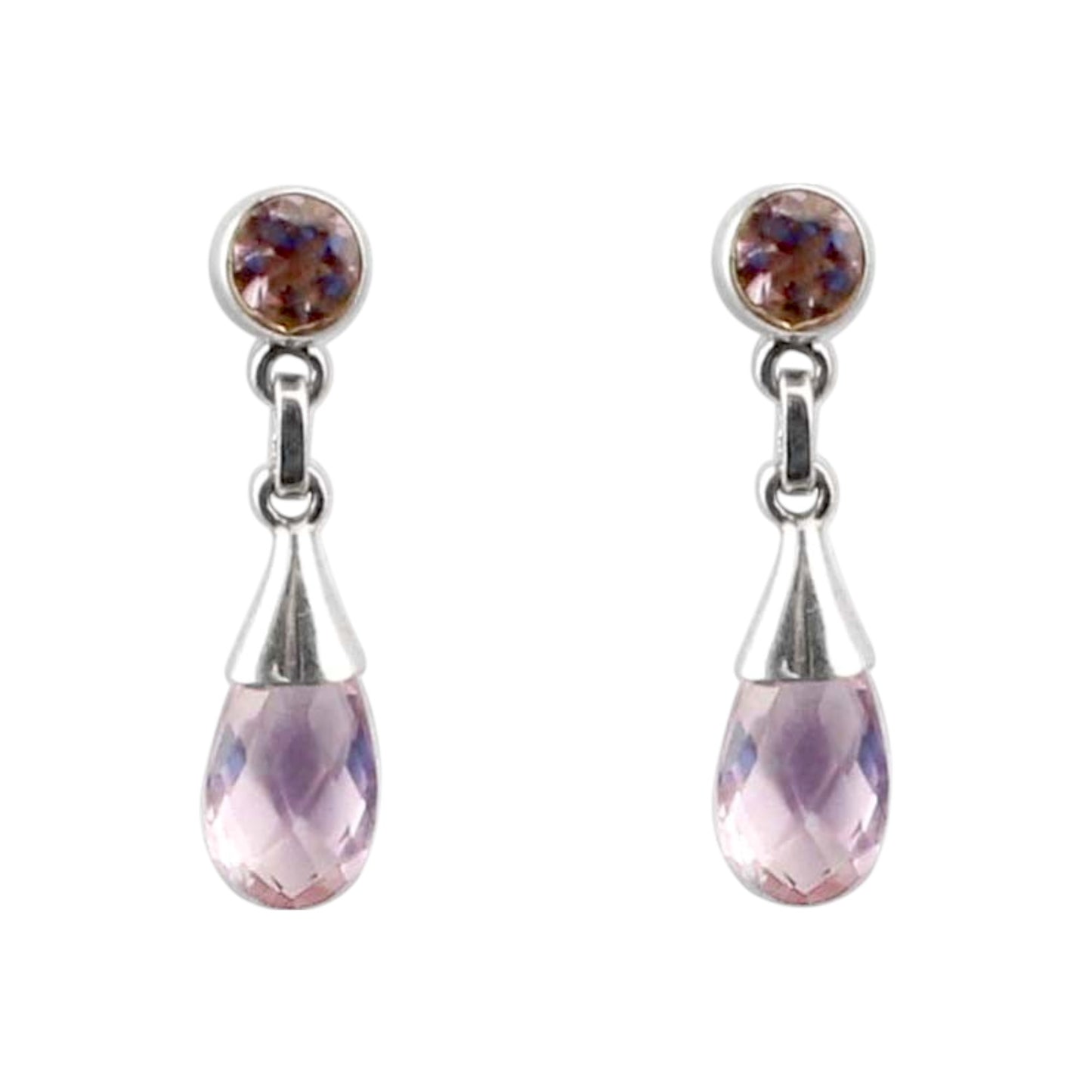 Natural Amethyst Dangle Earrings in 925 Sterling Silver Handmade Jewelry