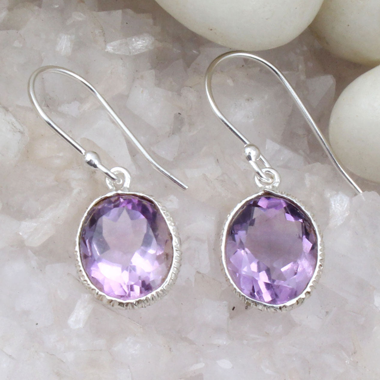 Amethyst 925 Sterling Silver Designer Bezel Set Earrings Handmade Dangle Faceted Gemstone Earrings