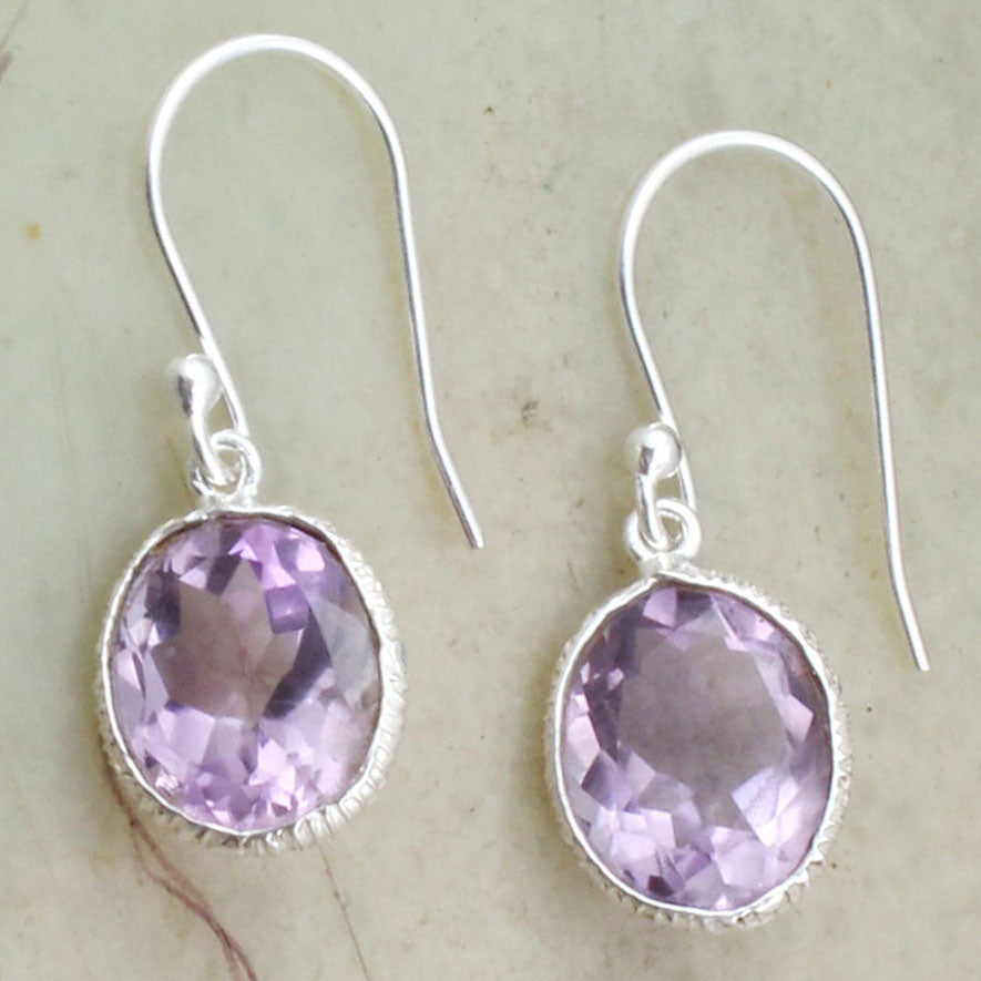 Amethyst 925 Sterling Silver Designer Bezel Set Earrings Handmade Dangle Faceted Gemstone Earrings