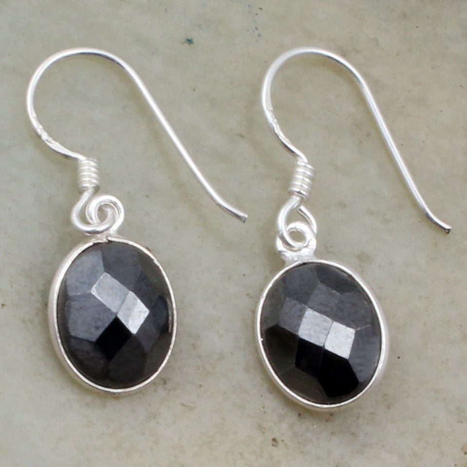 Hematite Earrings 925 Sterling Silver Jewelry Oval Shape Checker Cut Gemstone Dangle Earrings