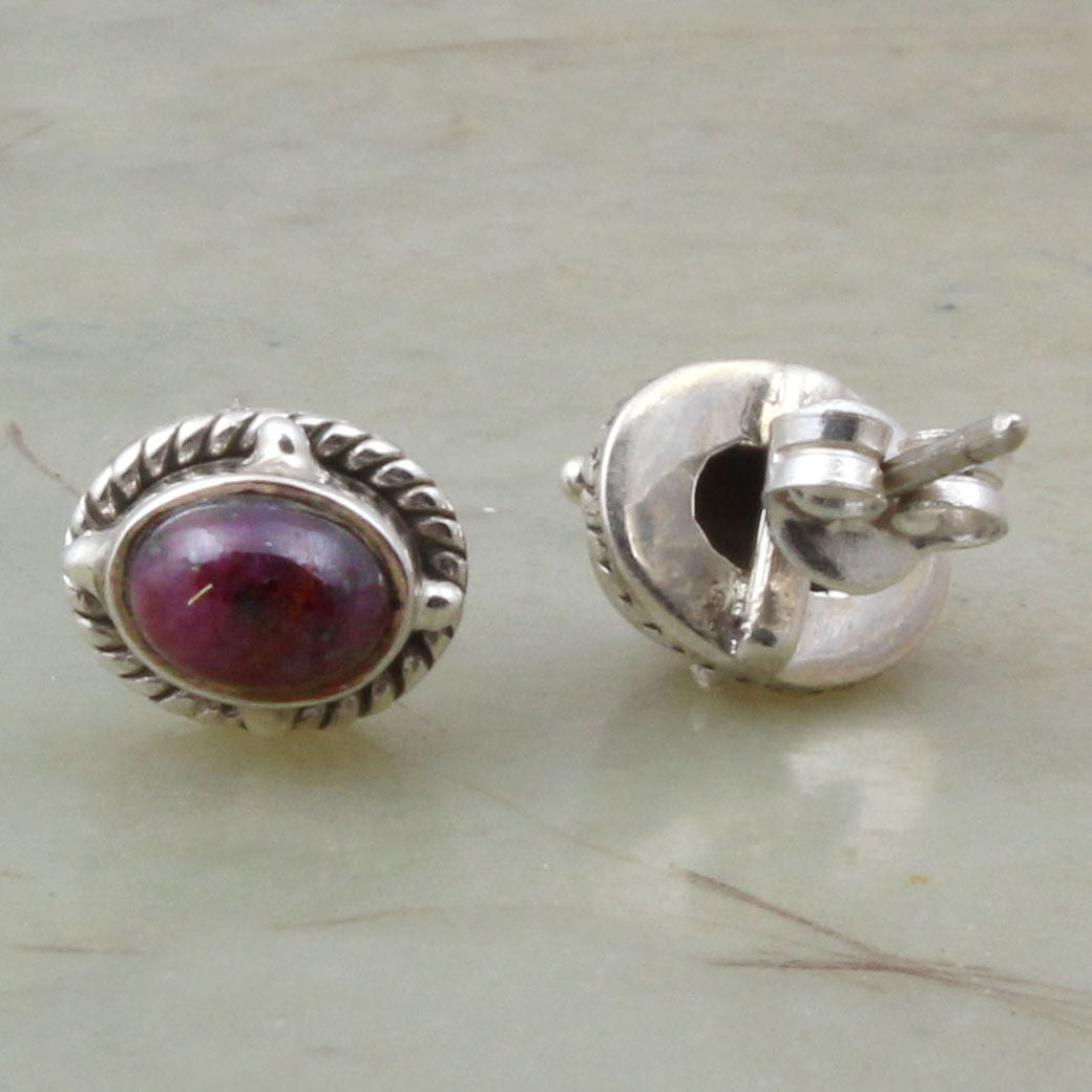 Natural Pink Ruby Stud Earrings Handmade 925 Sterling Silver Jewelry