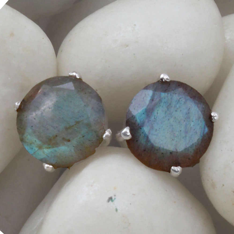Labradorite Stud Earrings Handmade Prong Setting 925 Sterling Silver Jewelry