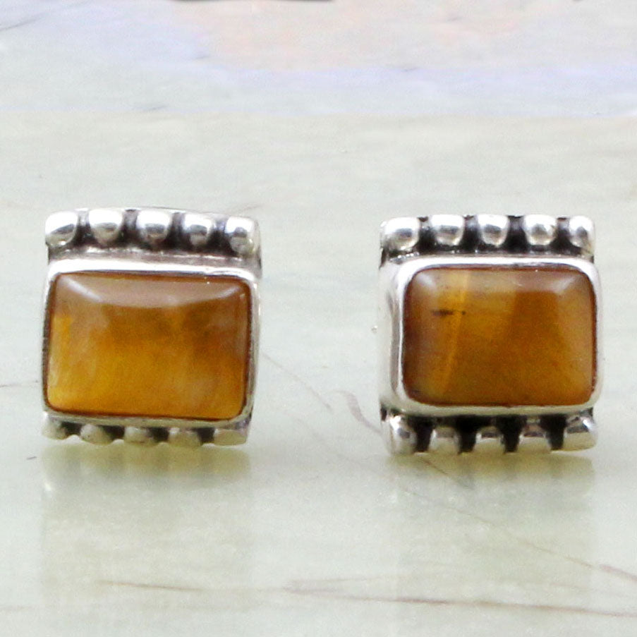 Tiger's Eye Gemstone Stud Earrings 925 Sterling Silver Boho Jewelry